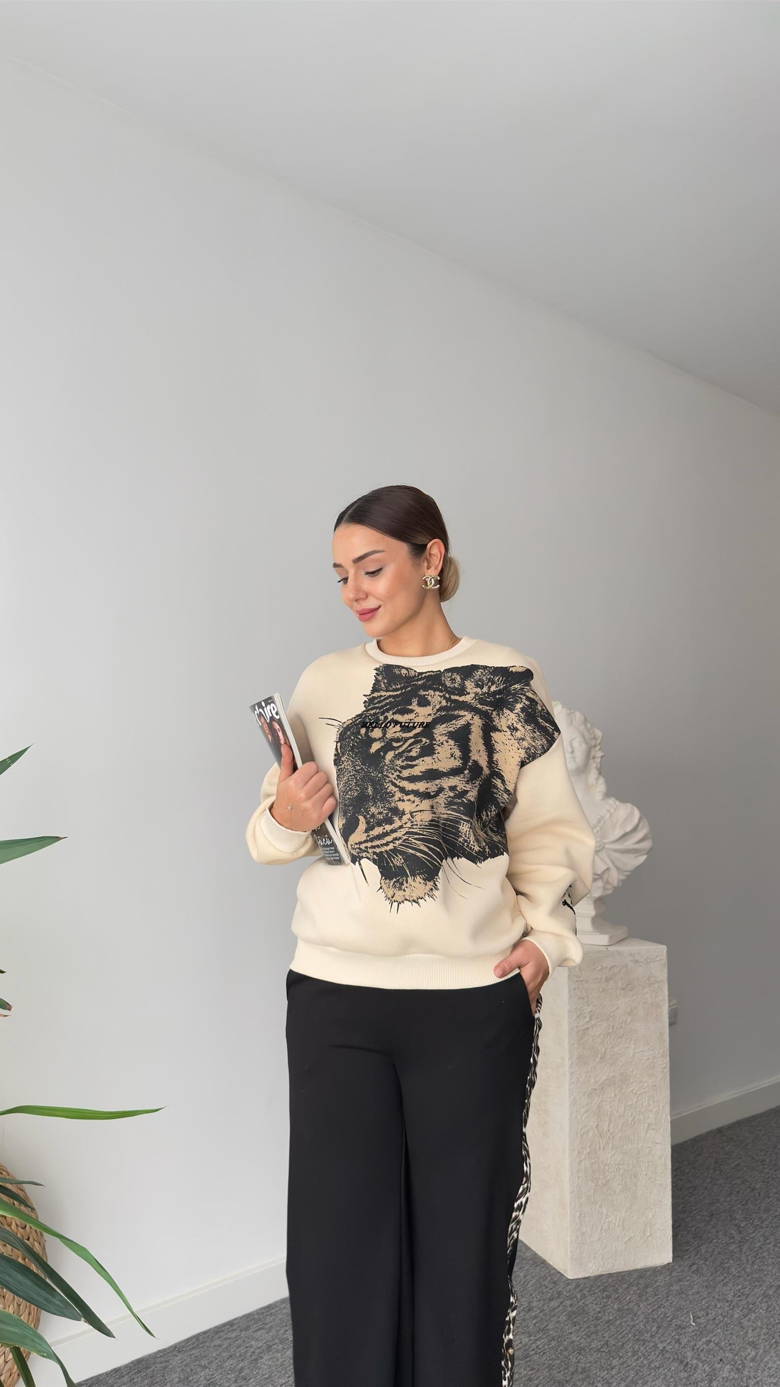 Cristo Kaplan Baskılı Bej Sweatshirt