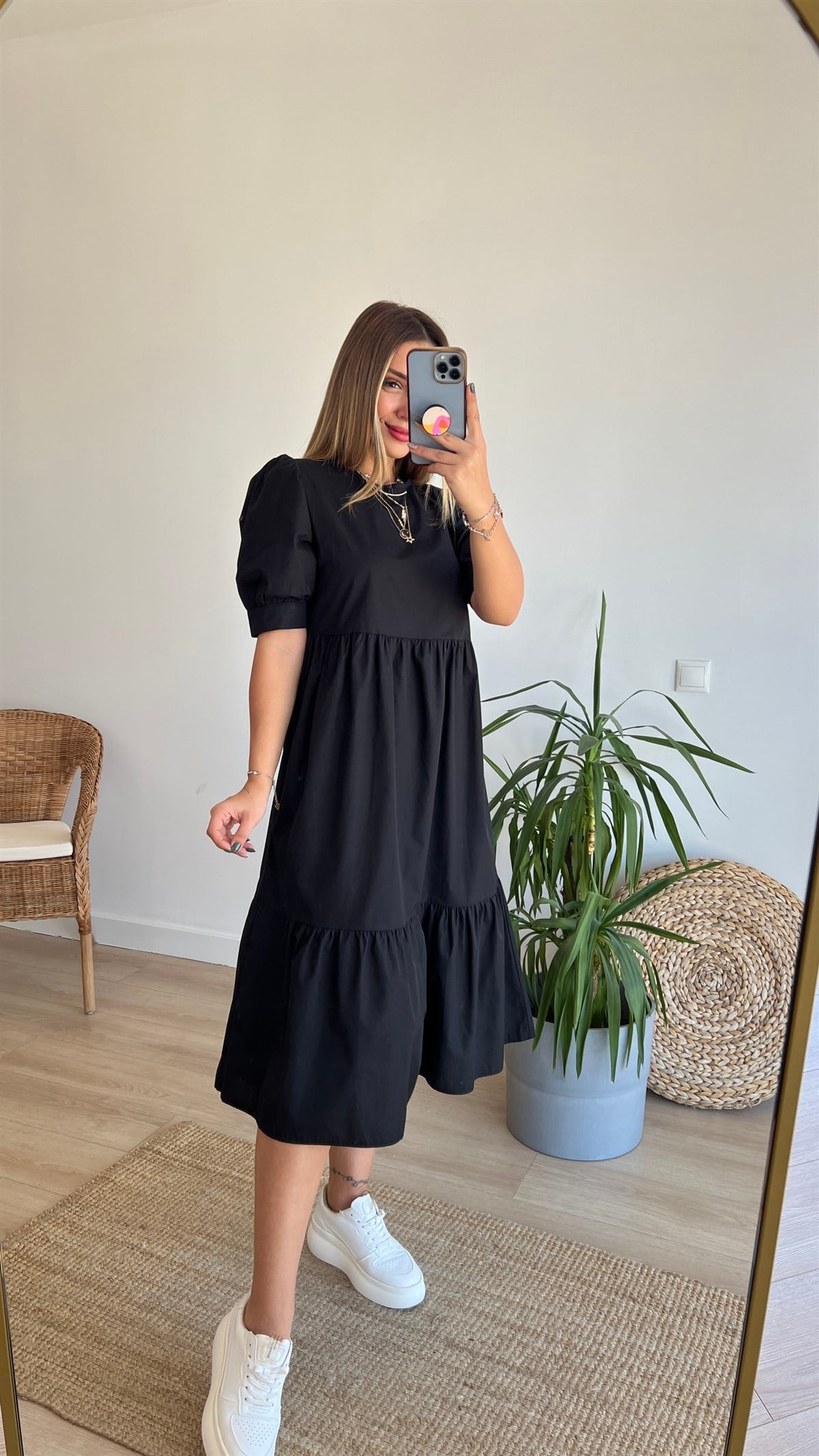Bebe Siyah Poplin Elbise 
