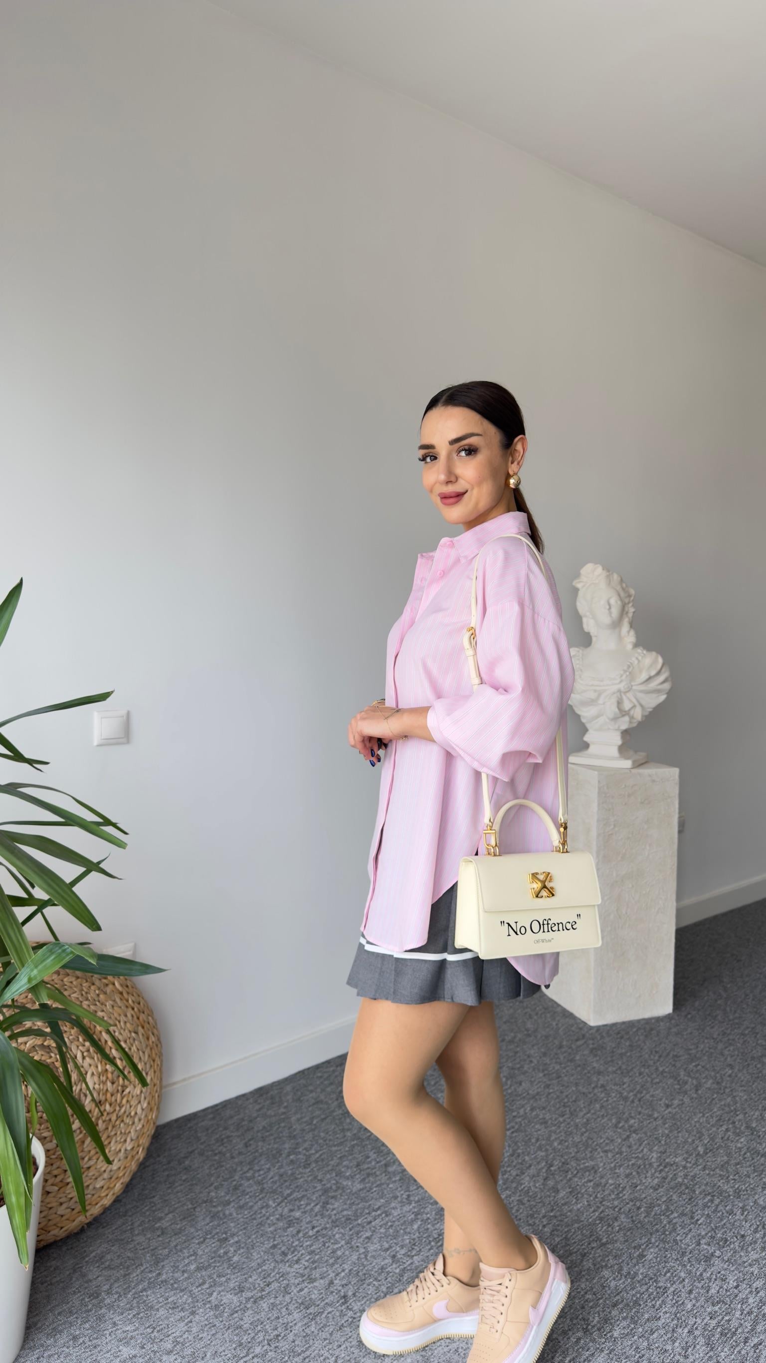 Sario Çizgili Salaş Pembe Gömlek