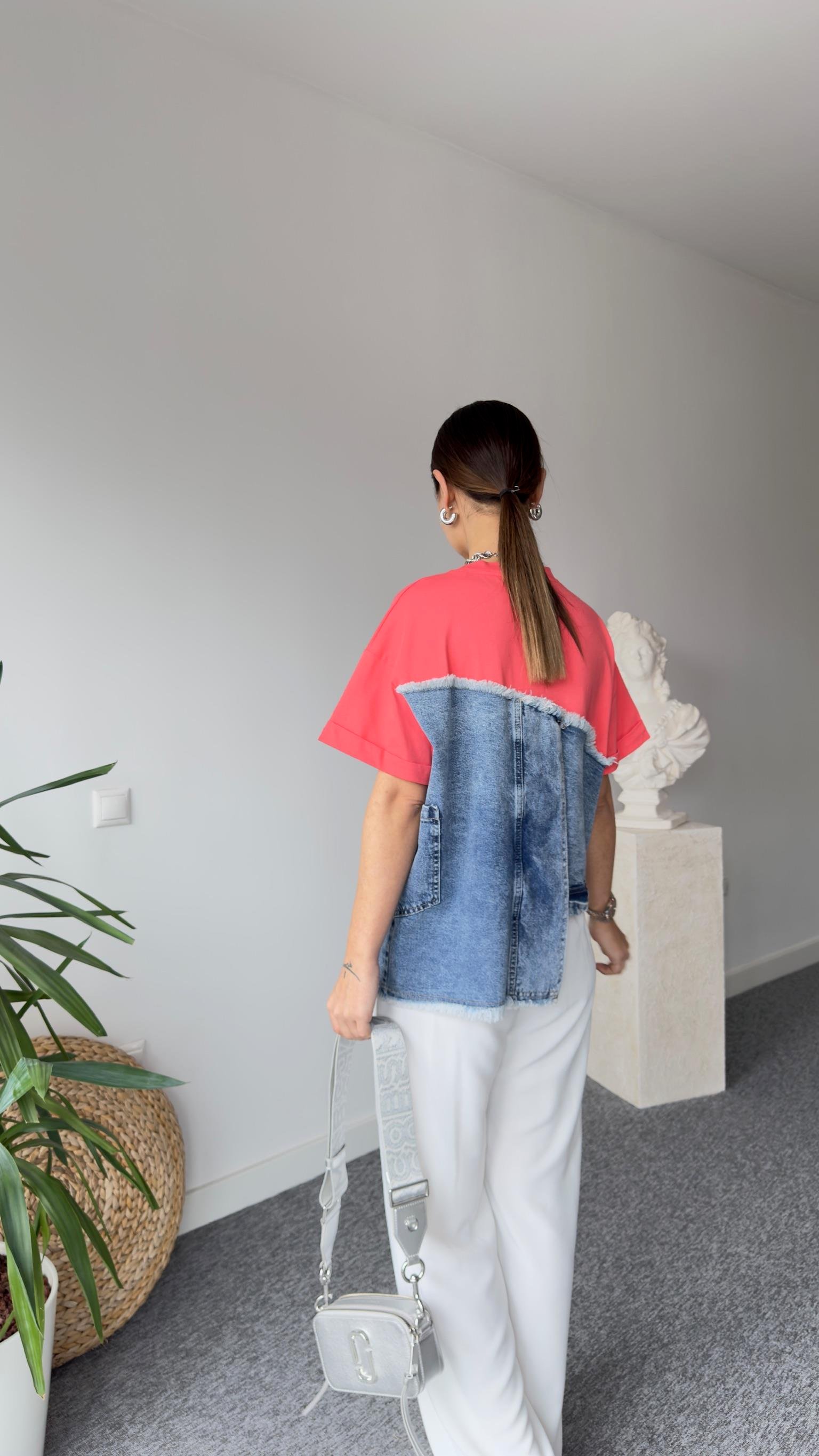Asimetrik Kot Detaylı Turuncu Tshirt