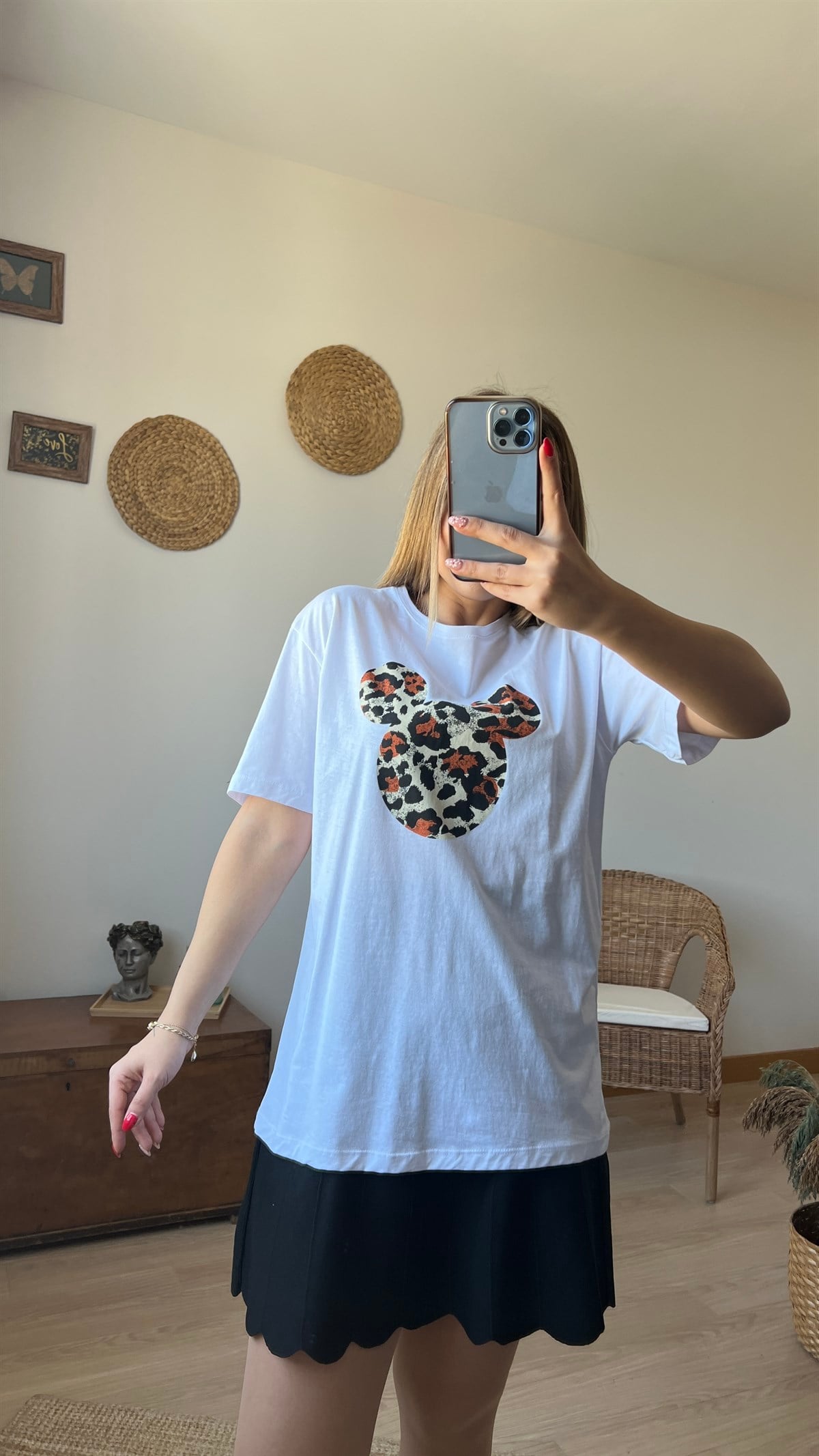 Leopar Mickey Baskı Tshirt