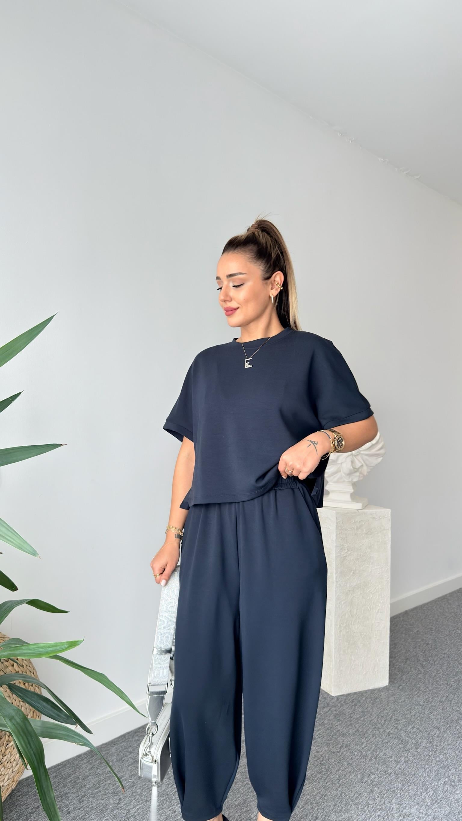 Premium Modal Füme Şalvar Pantolon Takım