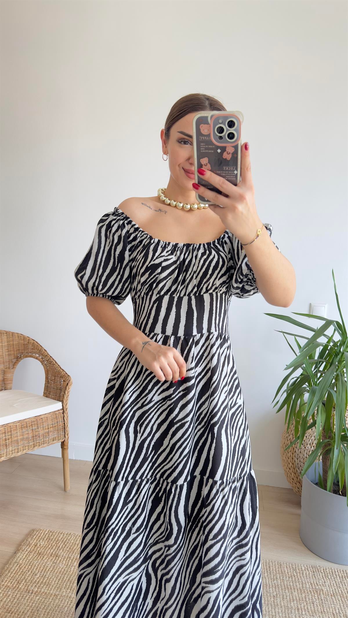 Peste Orj Marka Gipeli Zebra Elbise