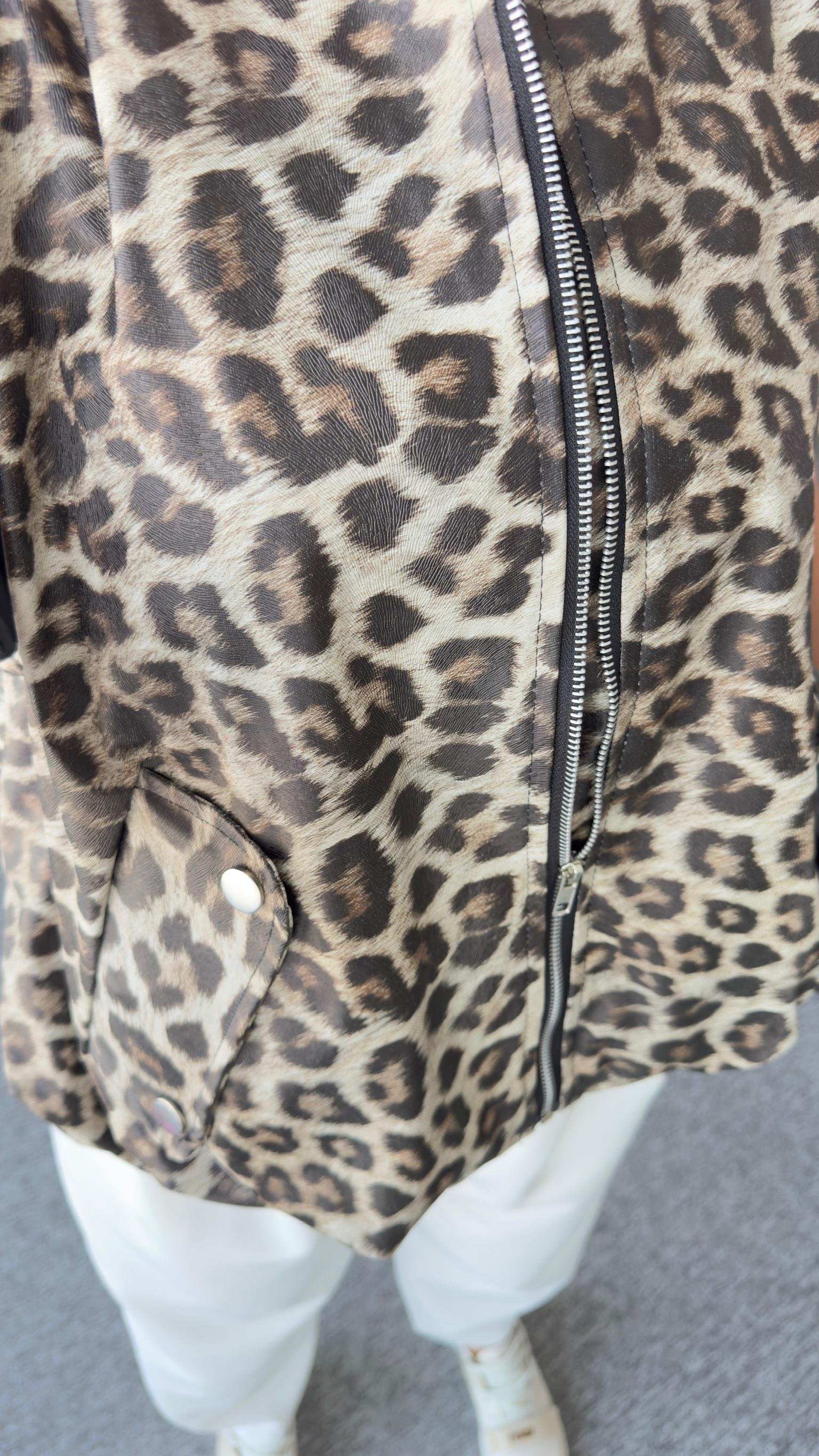 Greta Leopar Desenli Deri Yelek