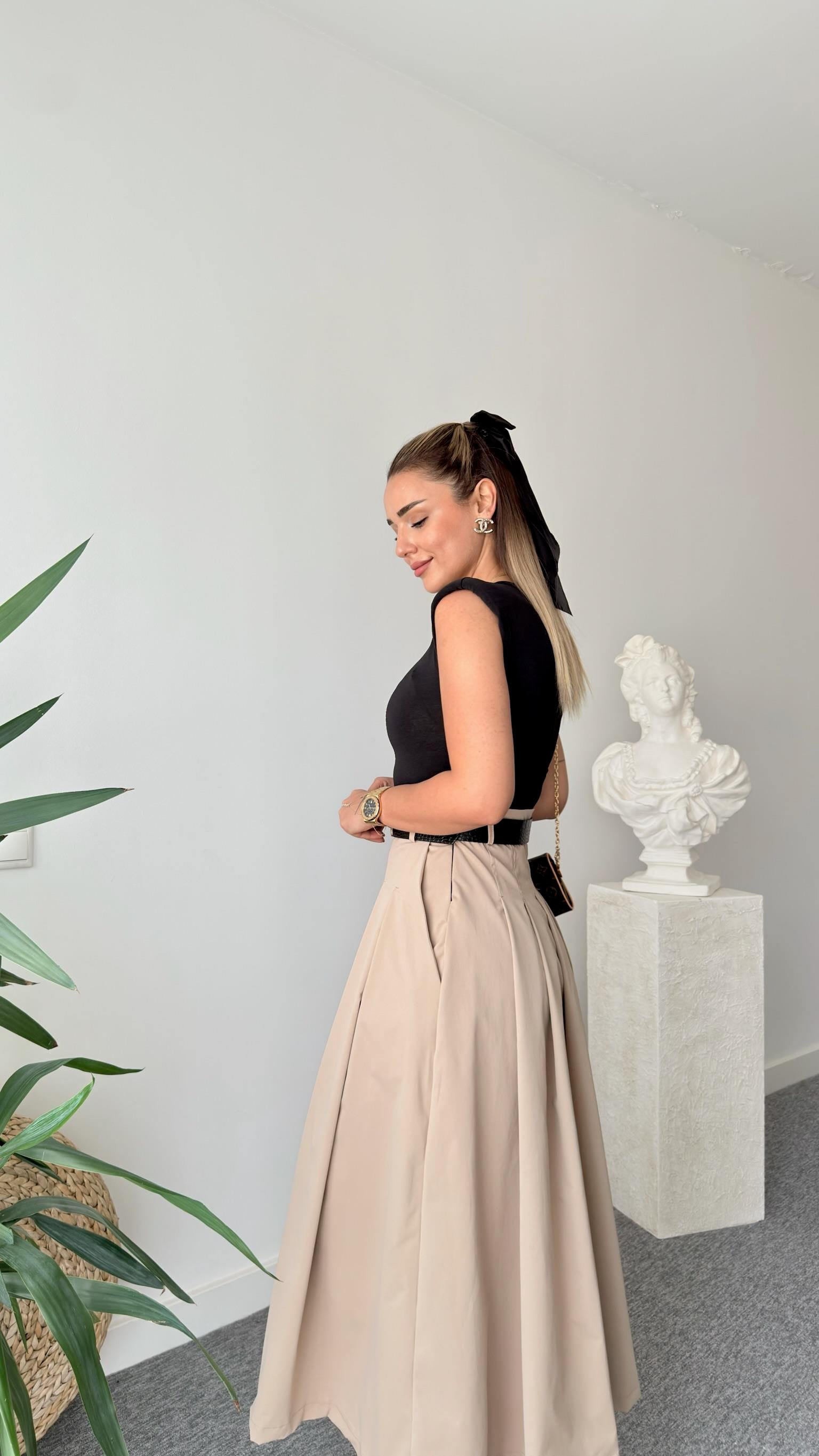 Brek Zra Model Kemerli Kontrast Elbise 