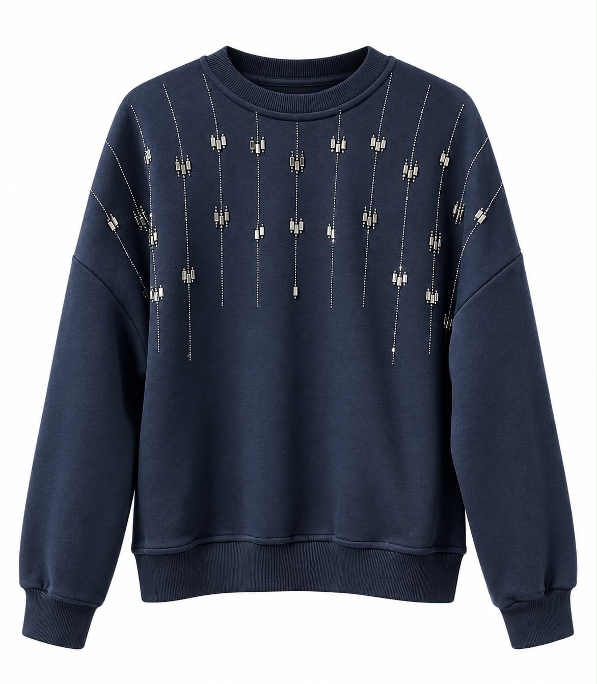 Lacivert Orj Model Taş Detaylı Sweatshirt