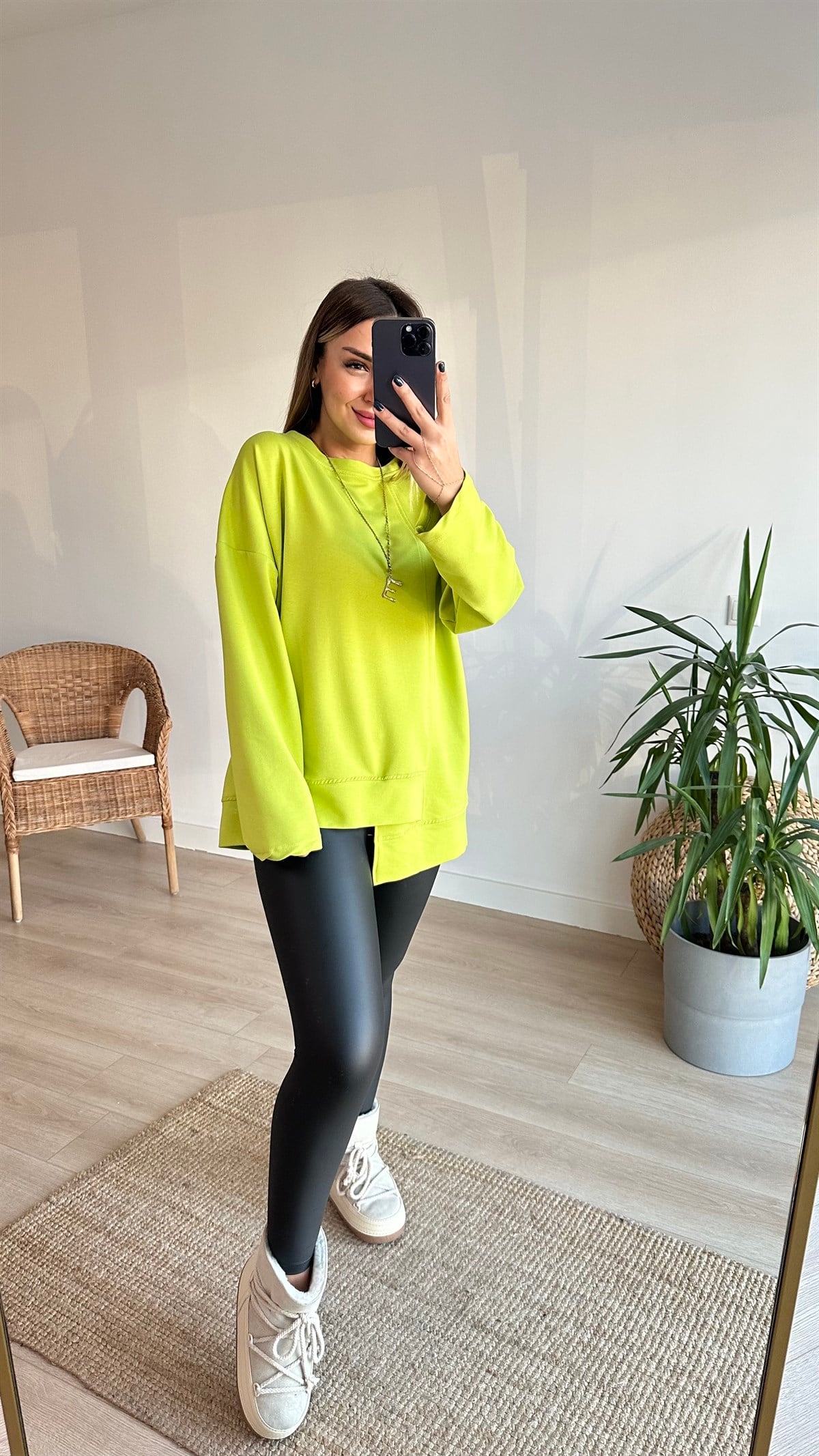 İki İplik Asimetrik Yeşil Basic Sweat
