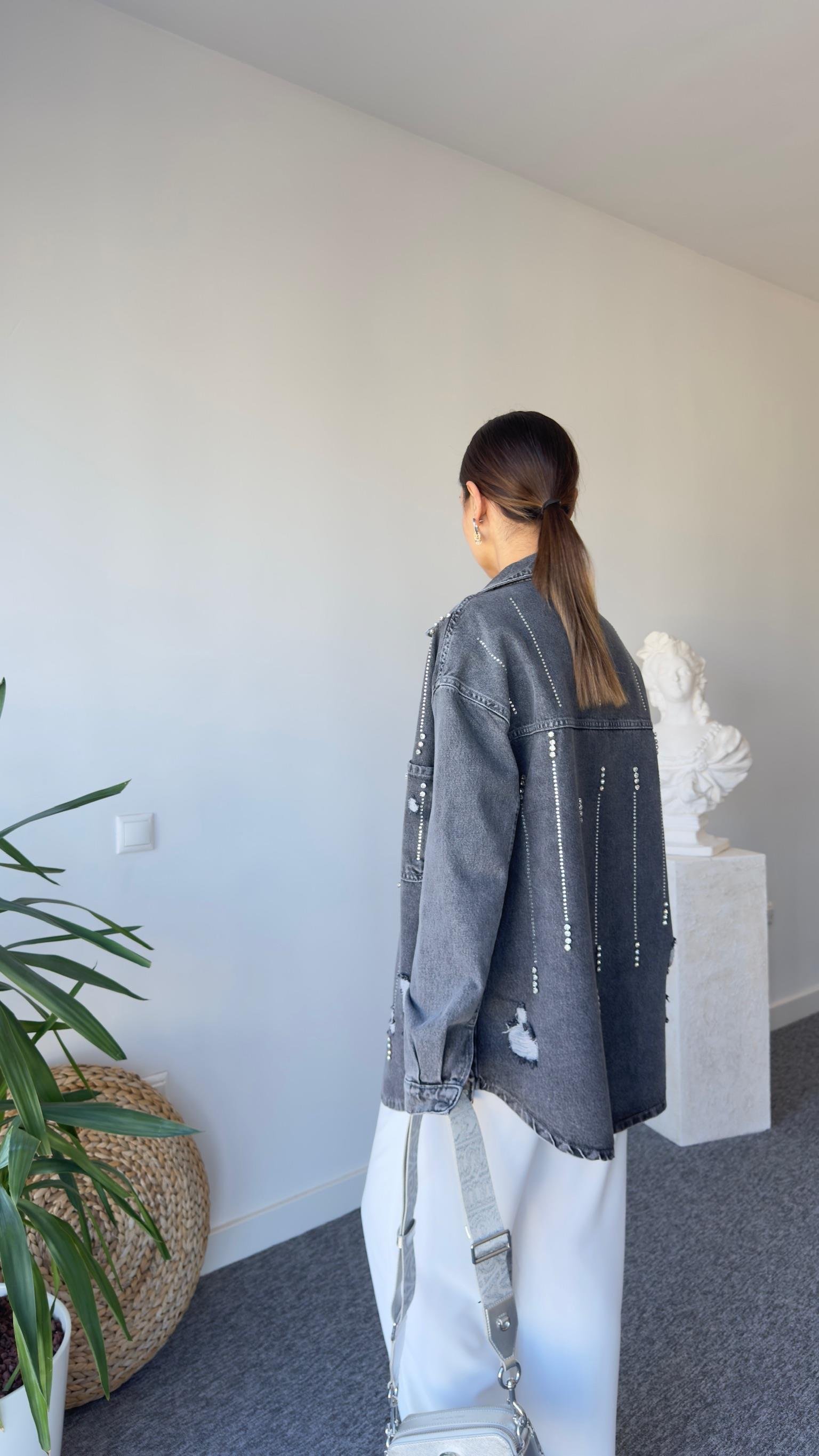 Tail Yırtık Ve Taş Detaylı Antrasit Jean Ceket