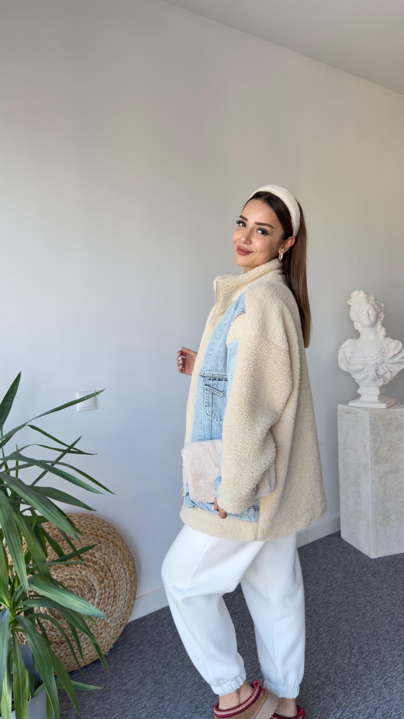 Salaş Kot Garnili Peluş Mont