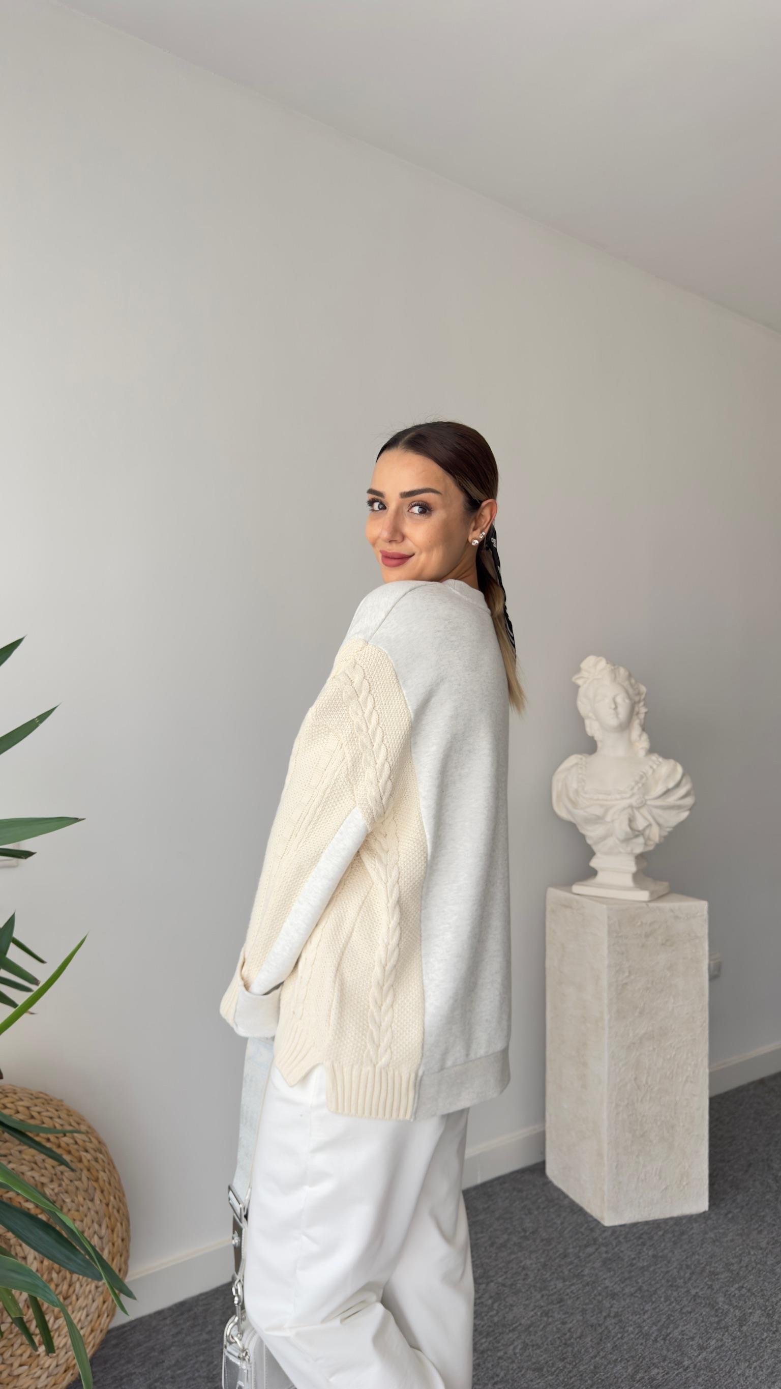 Luda Yanlar Trikolu Gri Sweatshirt