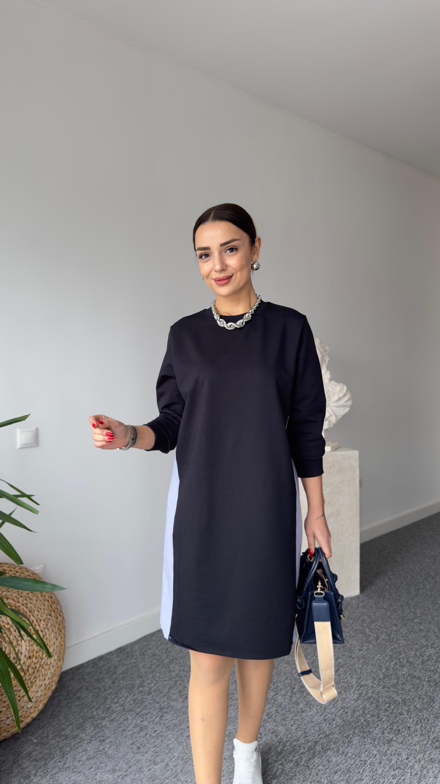 Sırt Çizgili Poplin Detay Basic Elbise 