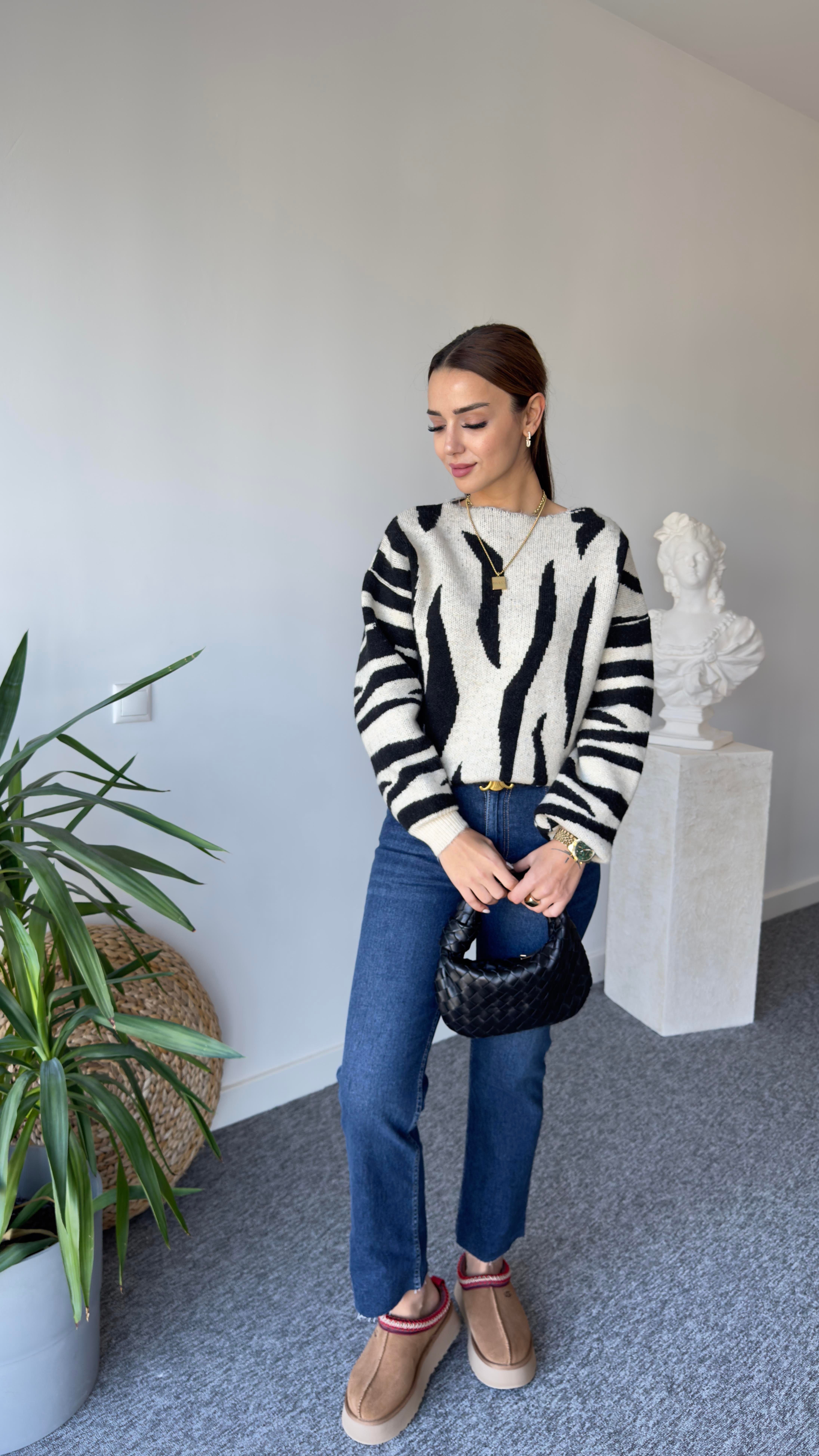Moss Zebra Desen Salaş Kazak