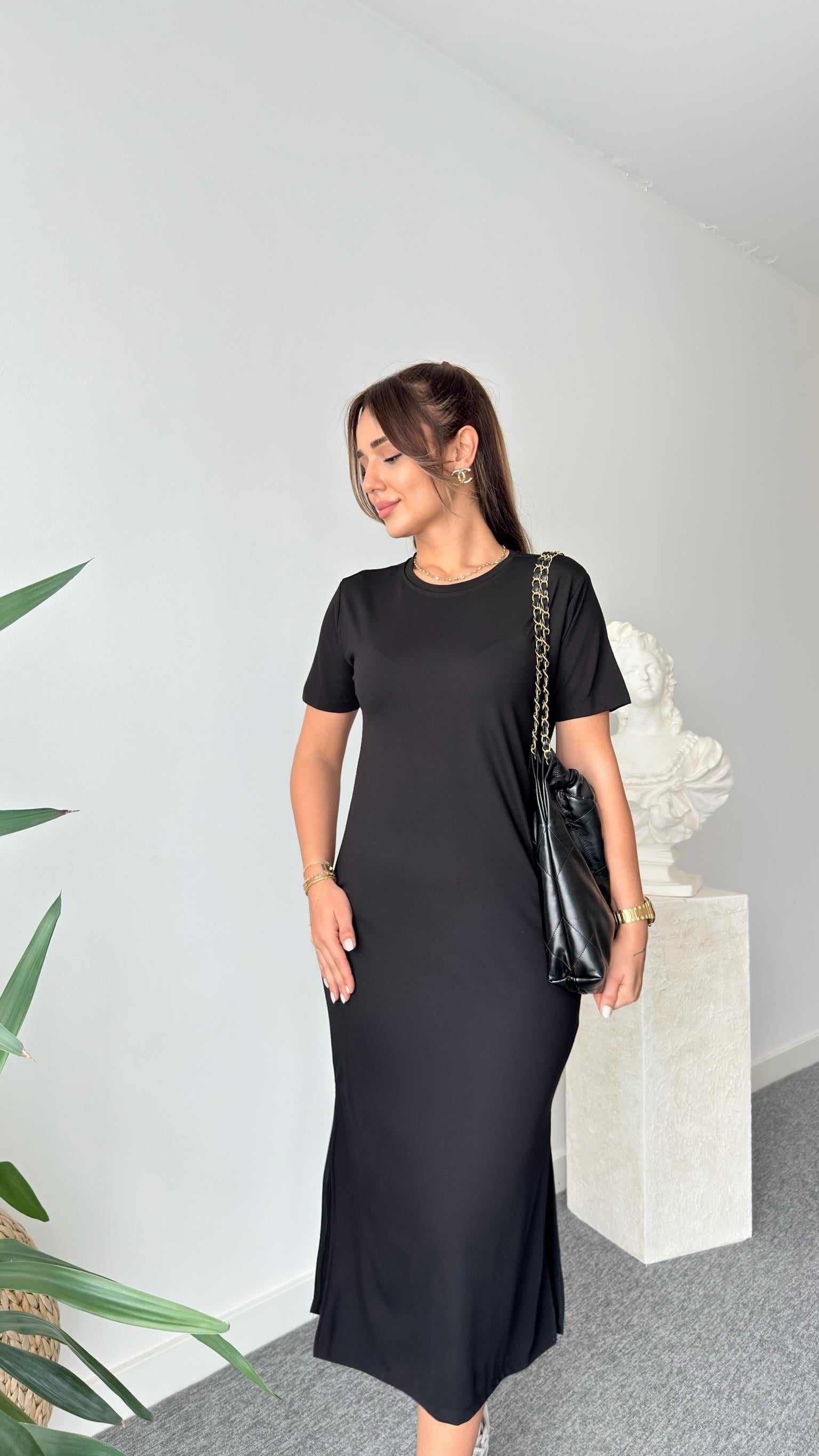 Siyah Muta Basic Modal Elbise 
