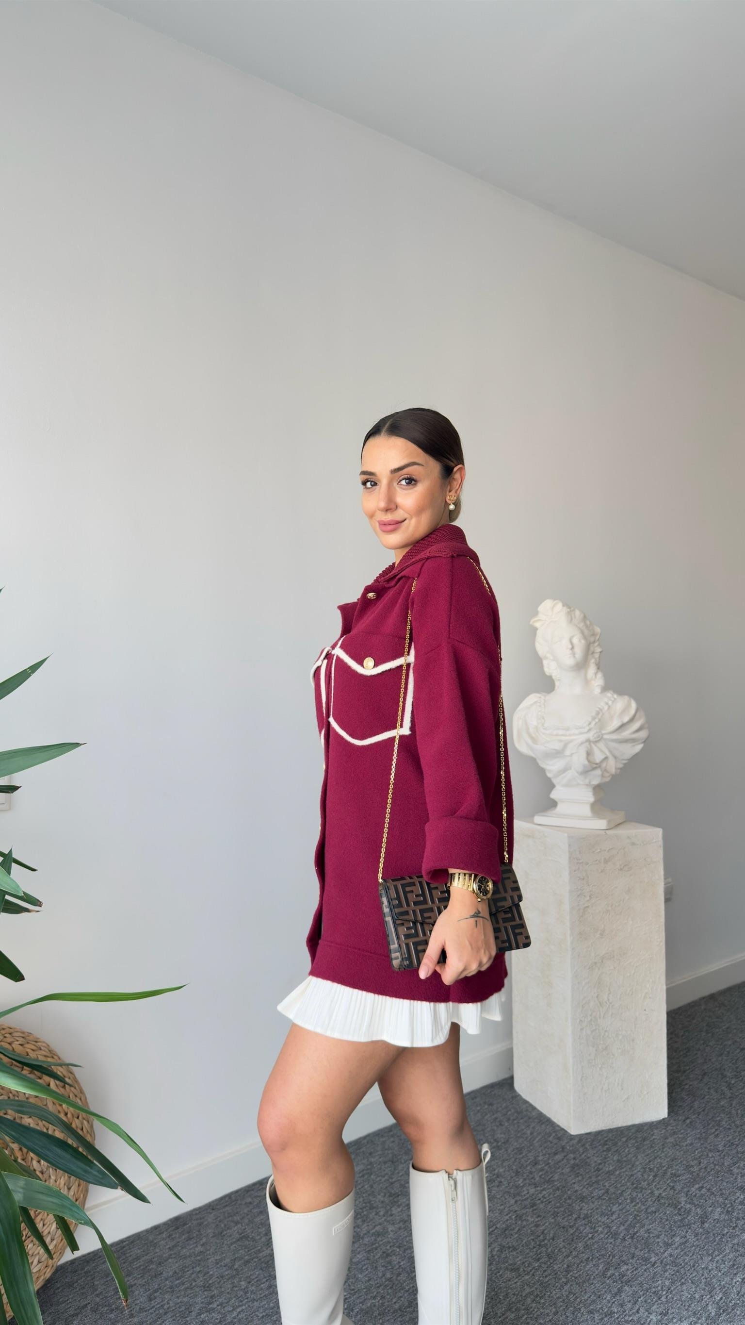 Bordo Hermina Premıum Doku Ceket