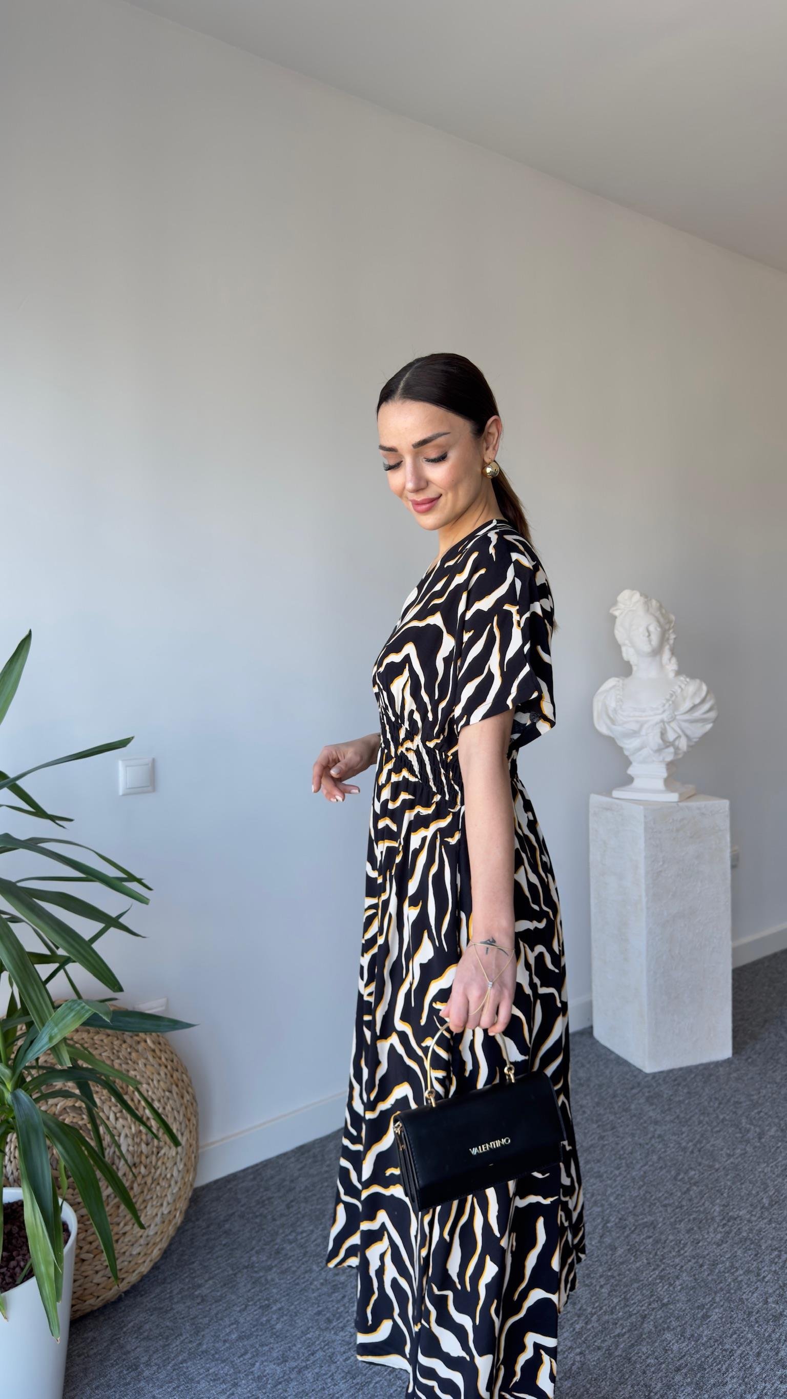 Kahve Renk Geçişli Zebra Desen Elbise 