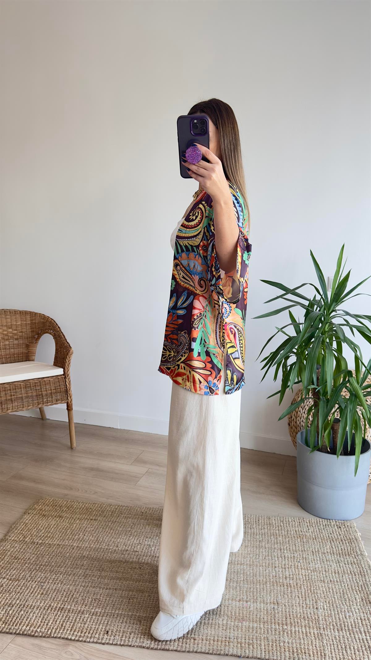 Çok Renkli Saten Kimono Ceket