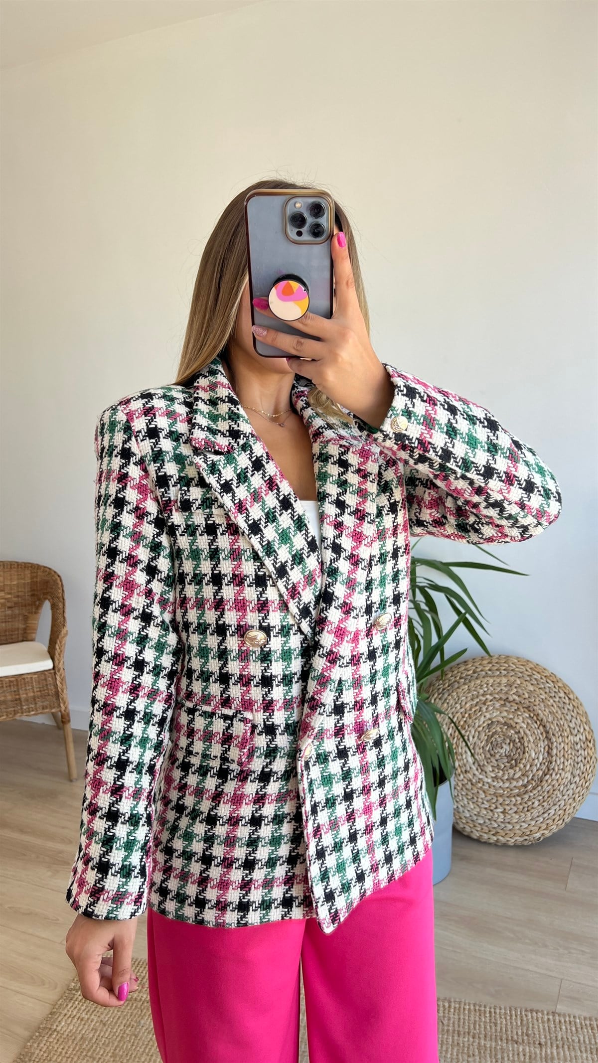 Renkli Tüvit Blazer Ceket 