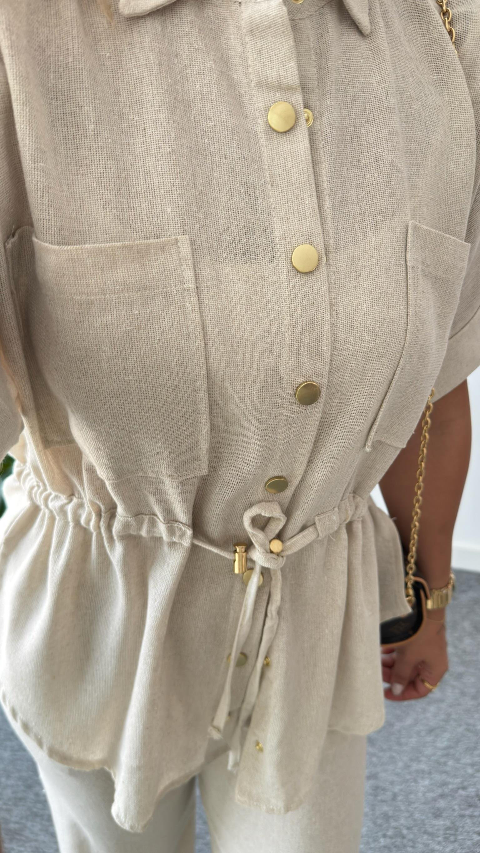 Risha Zra Model Bel Büzgülü Keten Takım