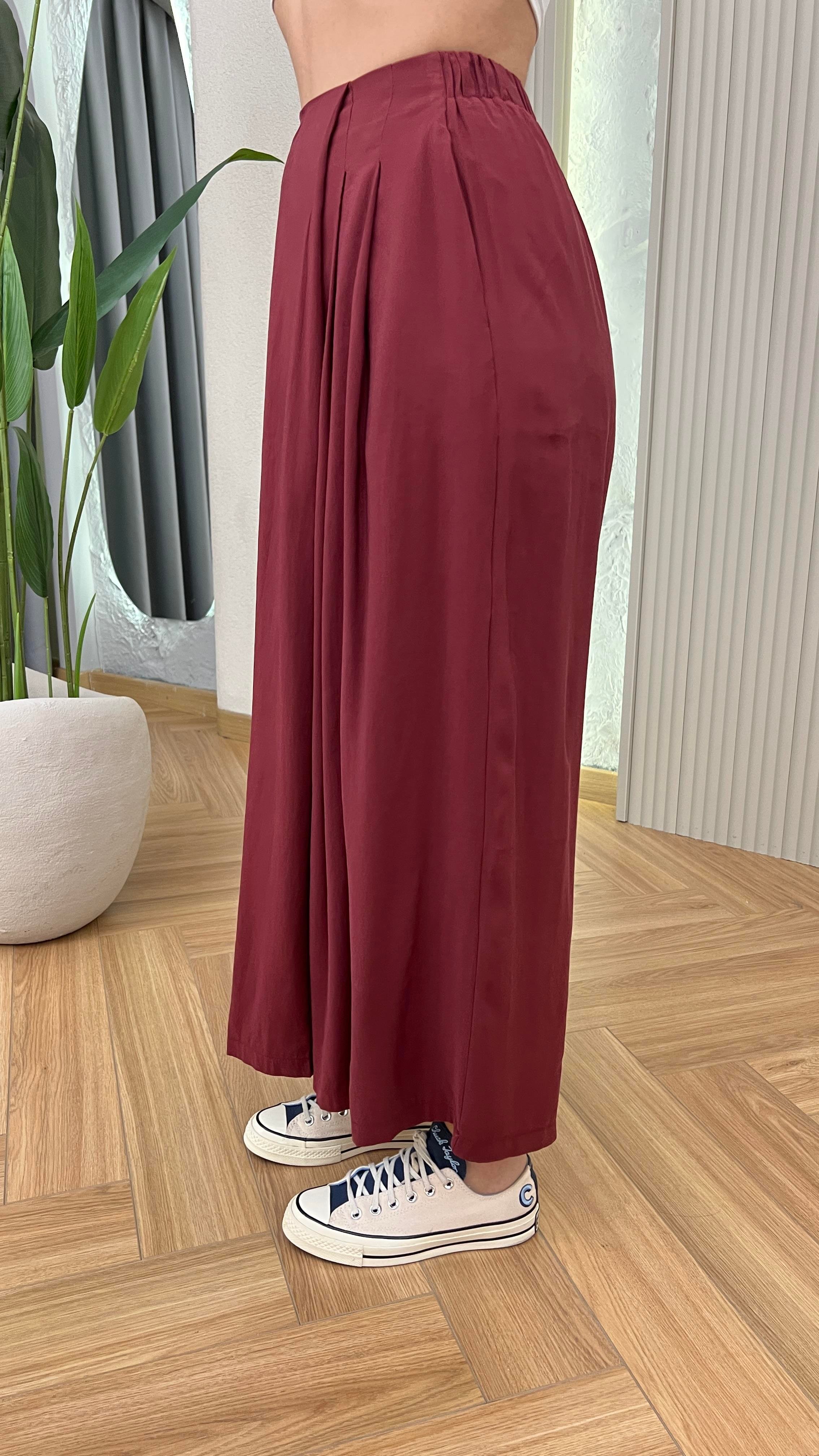 Bordo Astra Etek Görünümlü Tensel Pantolon