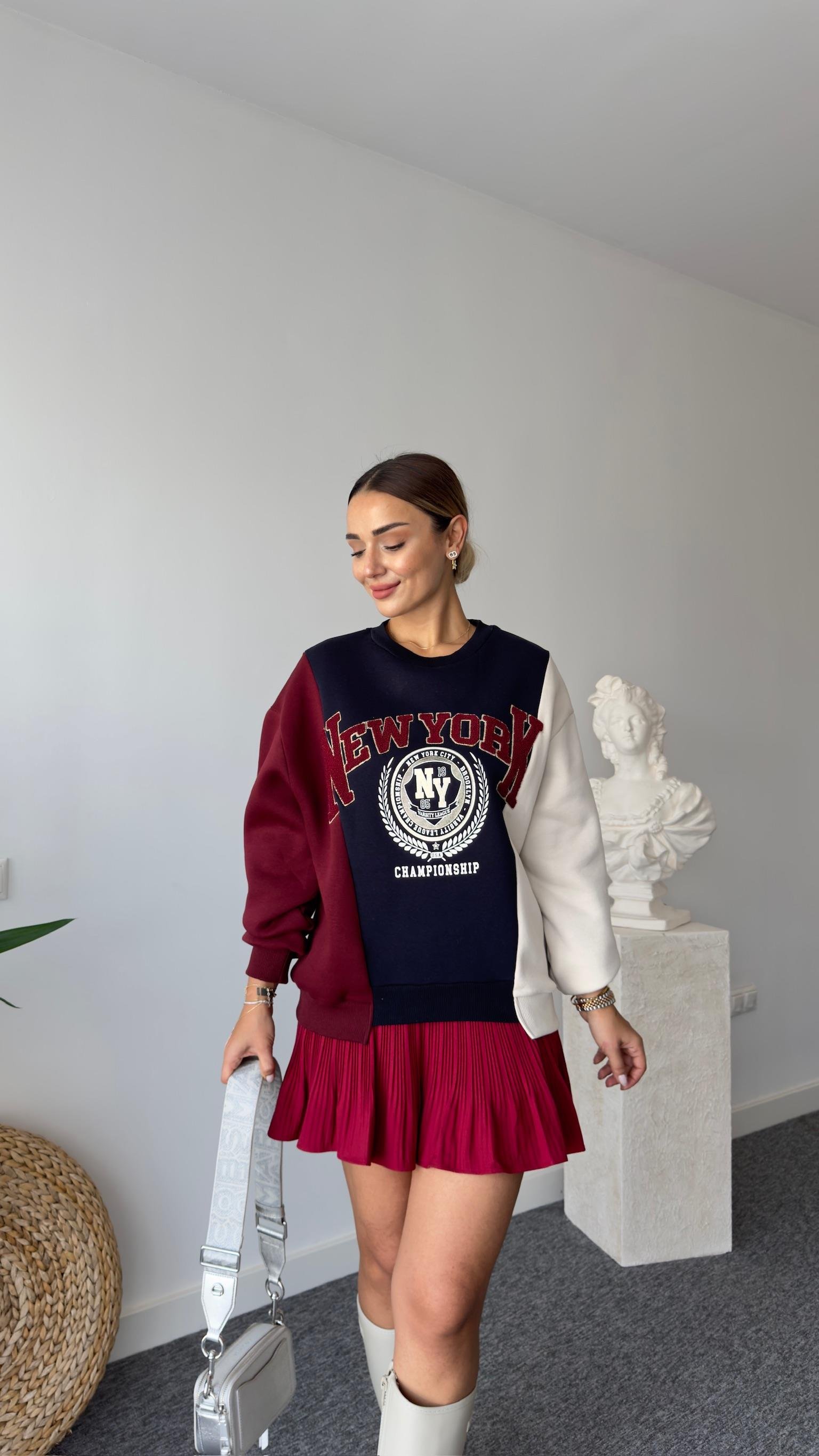 New York Yazılı Renk Geçişli Sweatshirt