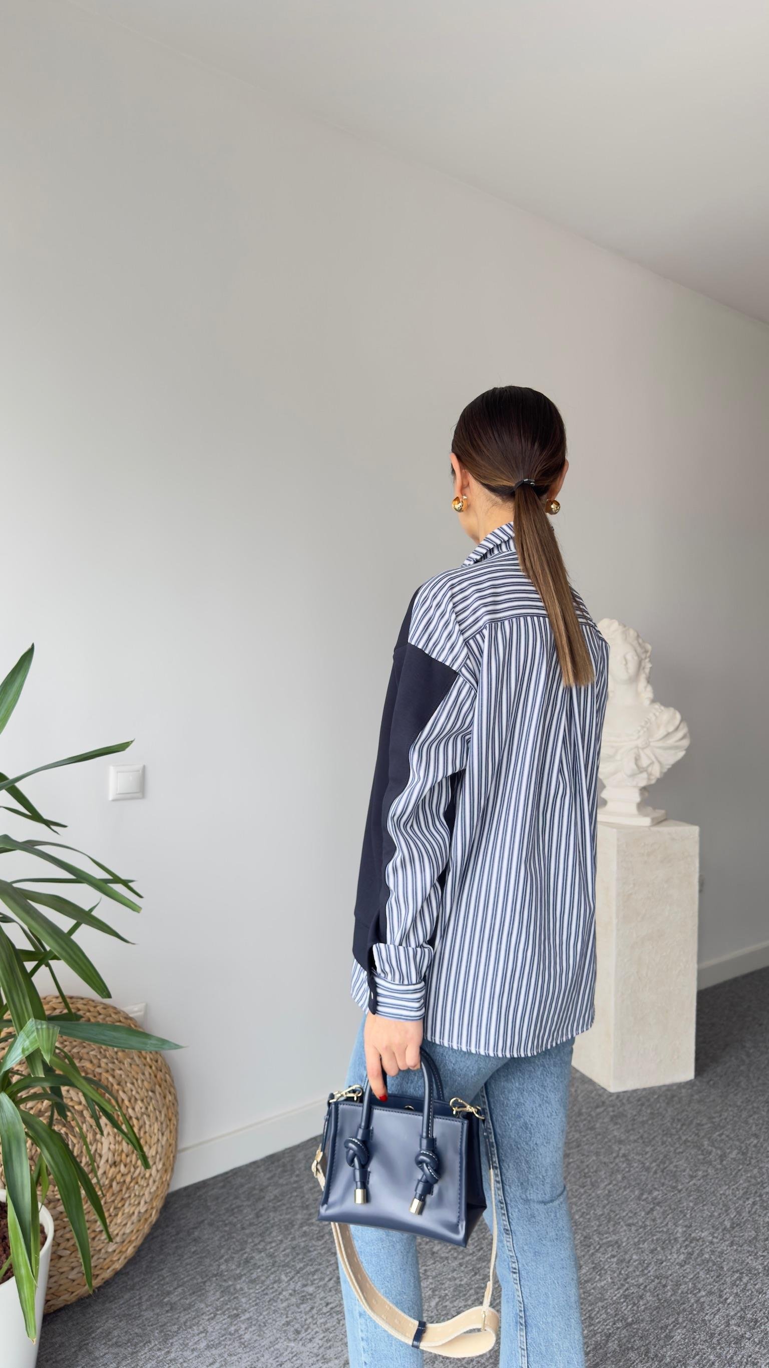 Lacivert Poplin Gömlek Detaylı Sweat Hırka