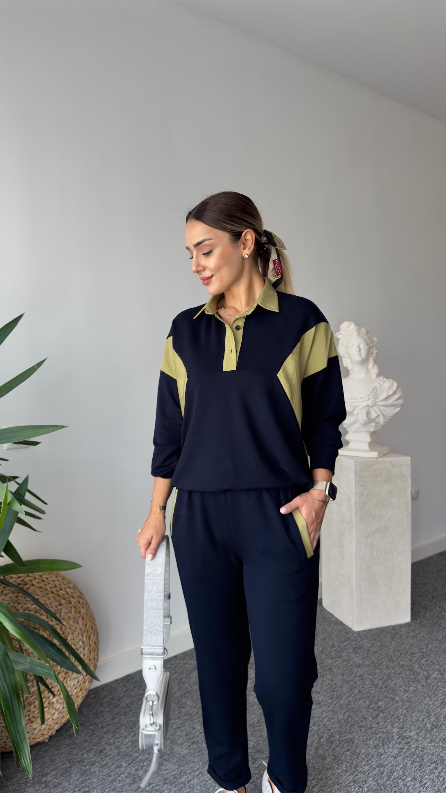 Afta Gömlek Yaka Yeşil Renk Geçişli Takım