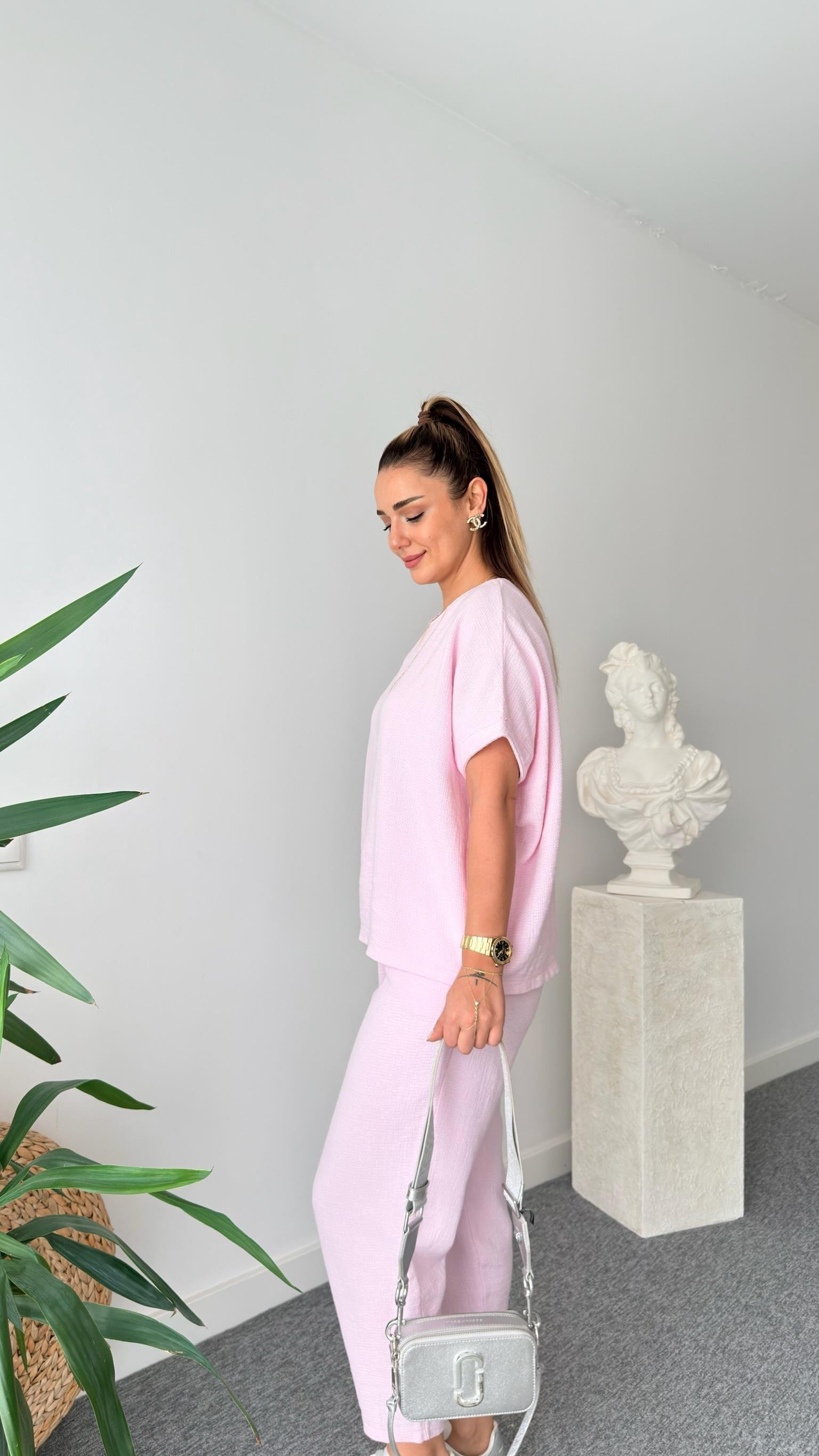 Pembe Jaker  Keten Salaş Takım