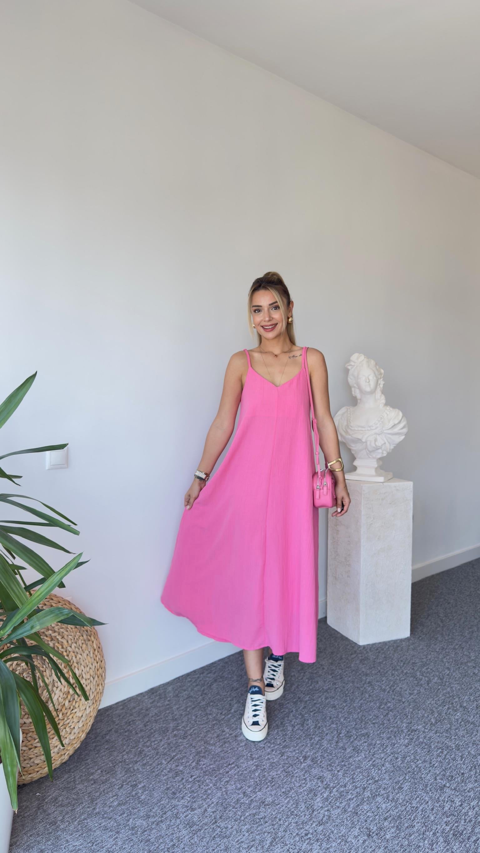 Pera Askılı Pembe Elbise