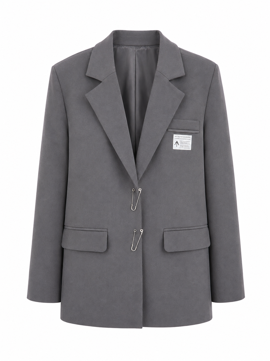 Gri Guga Aksesuar Detaylı Blazer Ceket