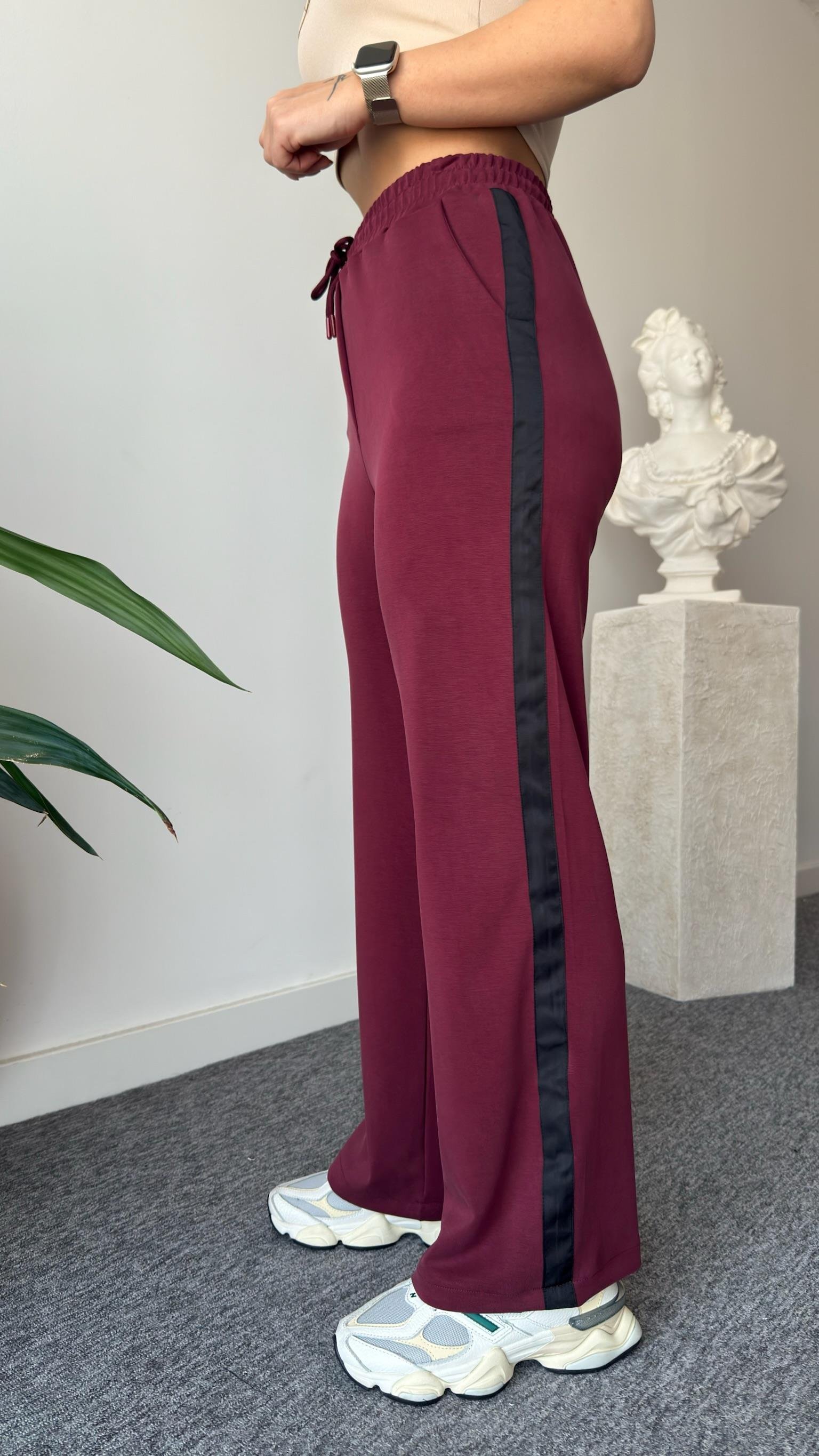 Bordo Premium Leopar Detaylı Modal Takım