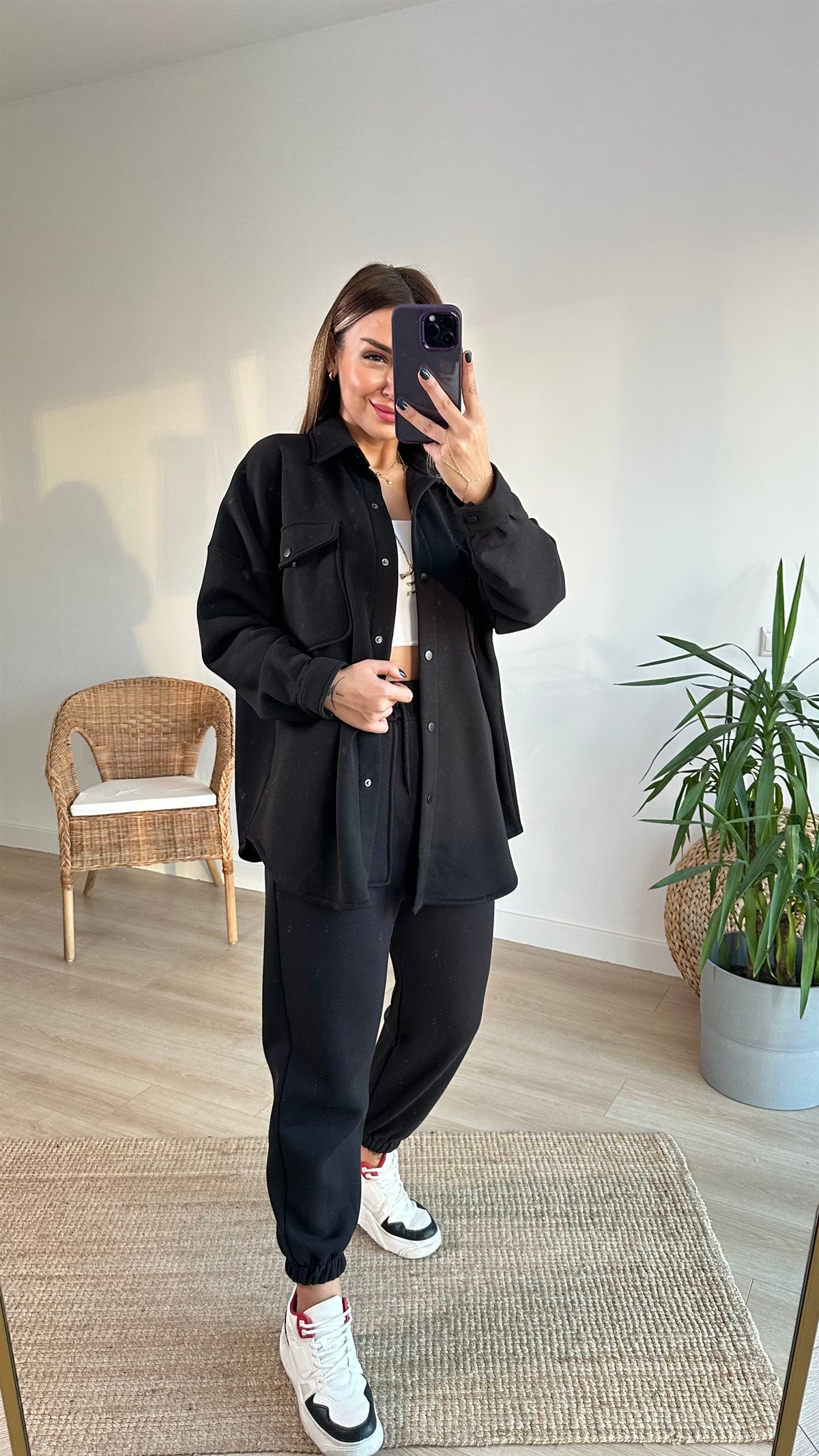 Şardonlu Siyah Penye Ceket
