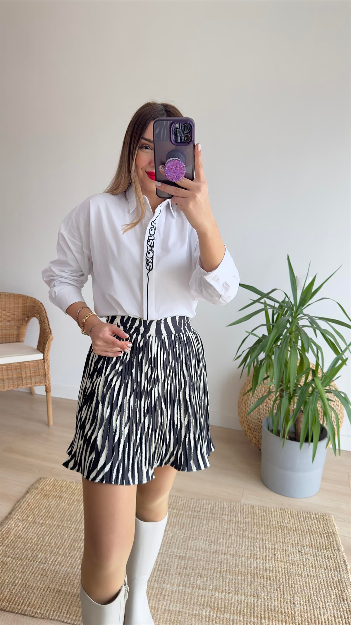 Zebra Desen Şortlu Etek