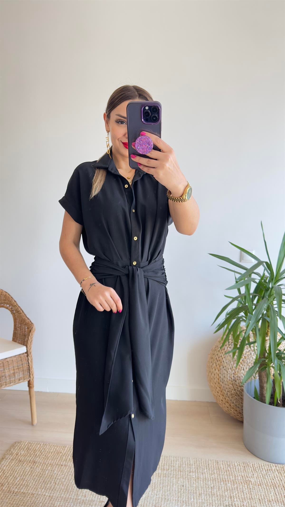 Agron Zra Model Kuşaklı Siyah Elbise