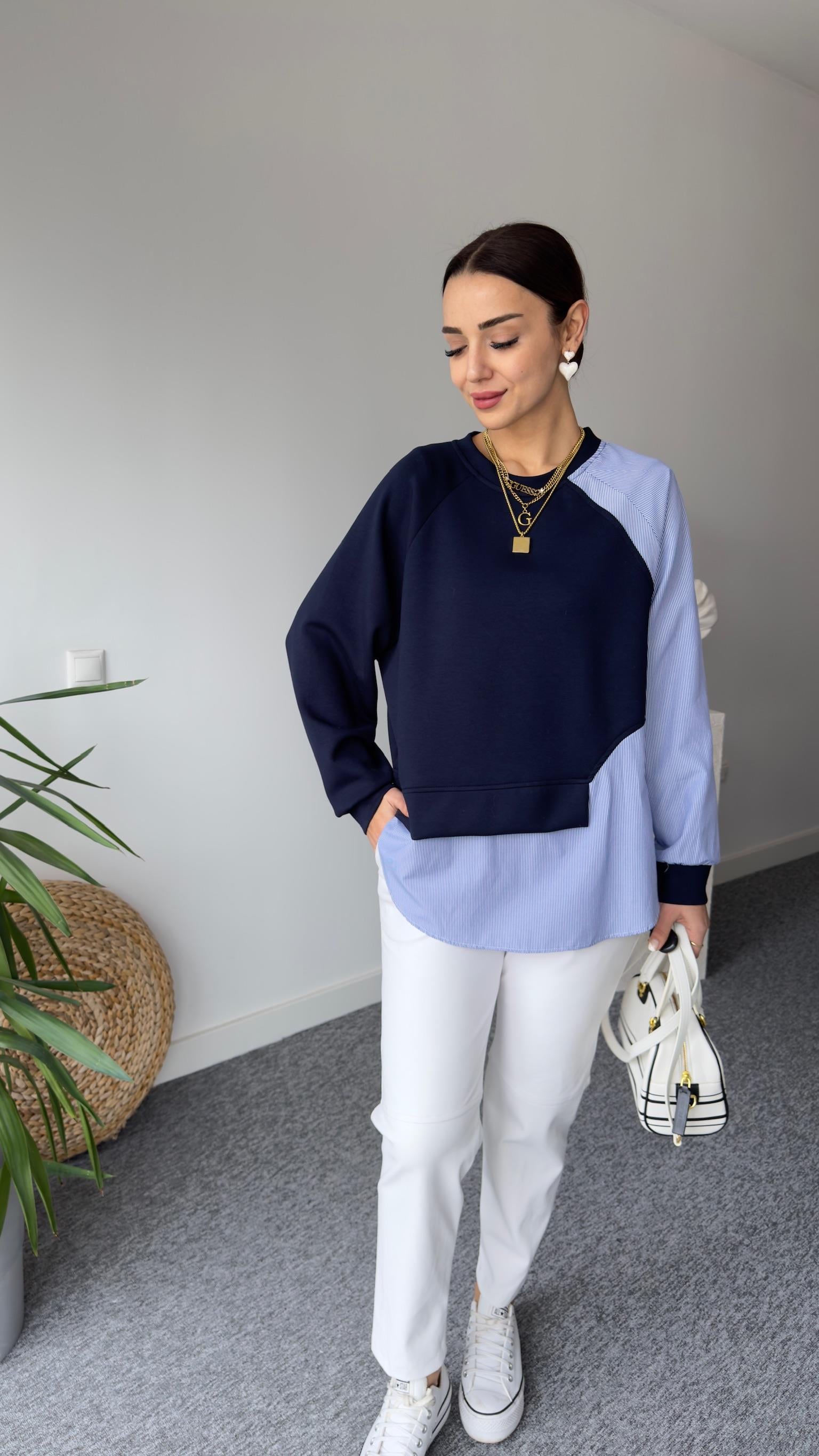 Yan Gömlek Parçalı Lacivert Model Sweat