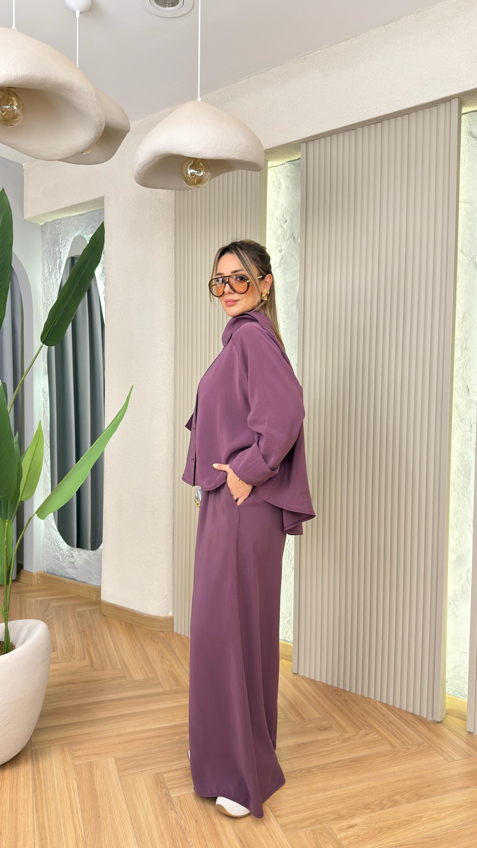 Mürdüm Tek Cepli Şal Yaka Tensel Takım