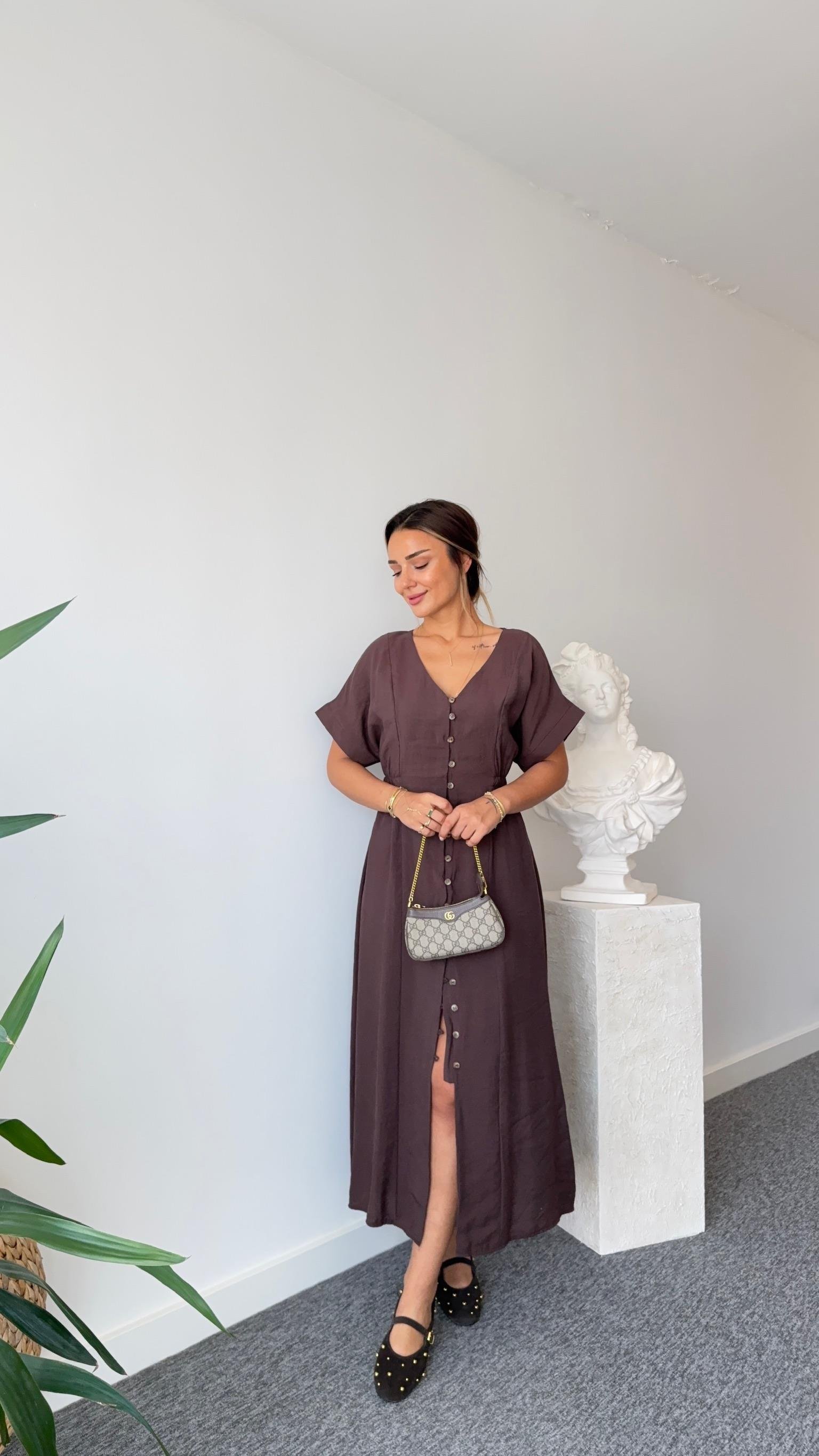 Kahve Voul Zra Model Tensel Elbise