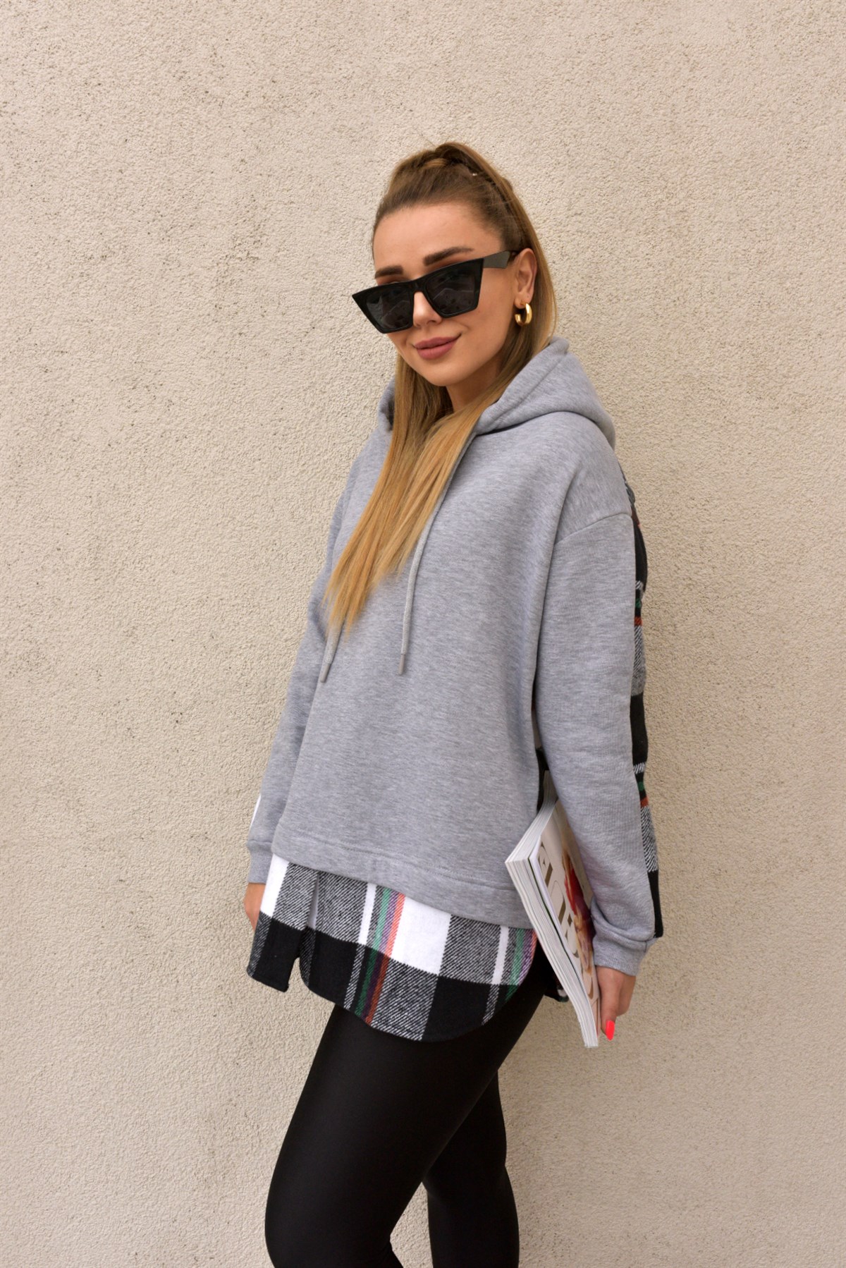 Ekose Garnili Gri Sweatshirt