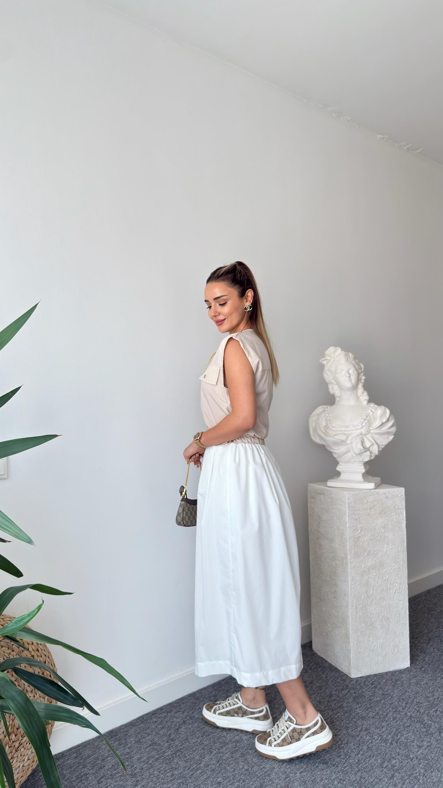 Beyaz Niasse Bel Büzgülü Zra Model Elbise 