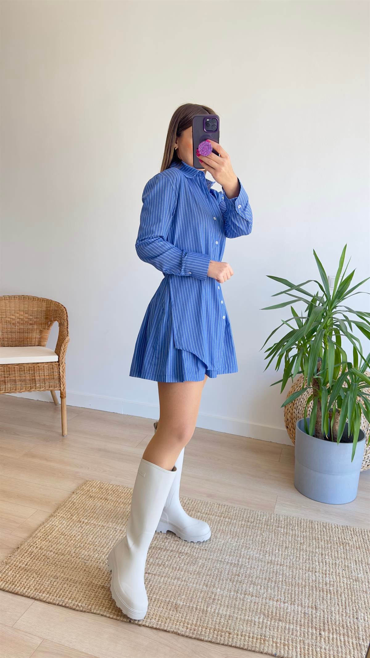 Zra Model Çizgili Poplin Elbise