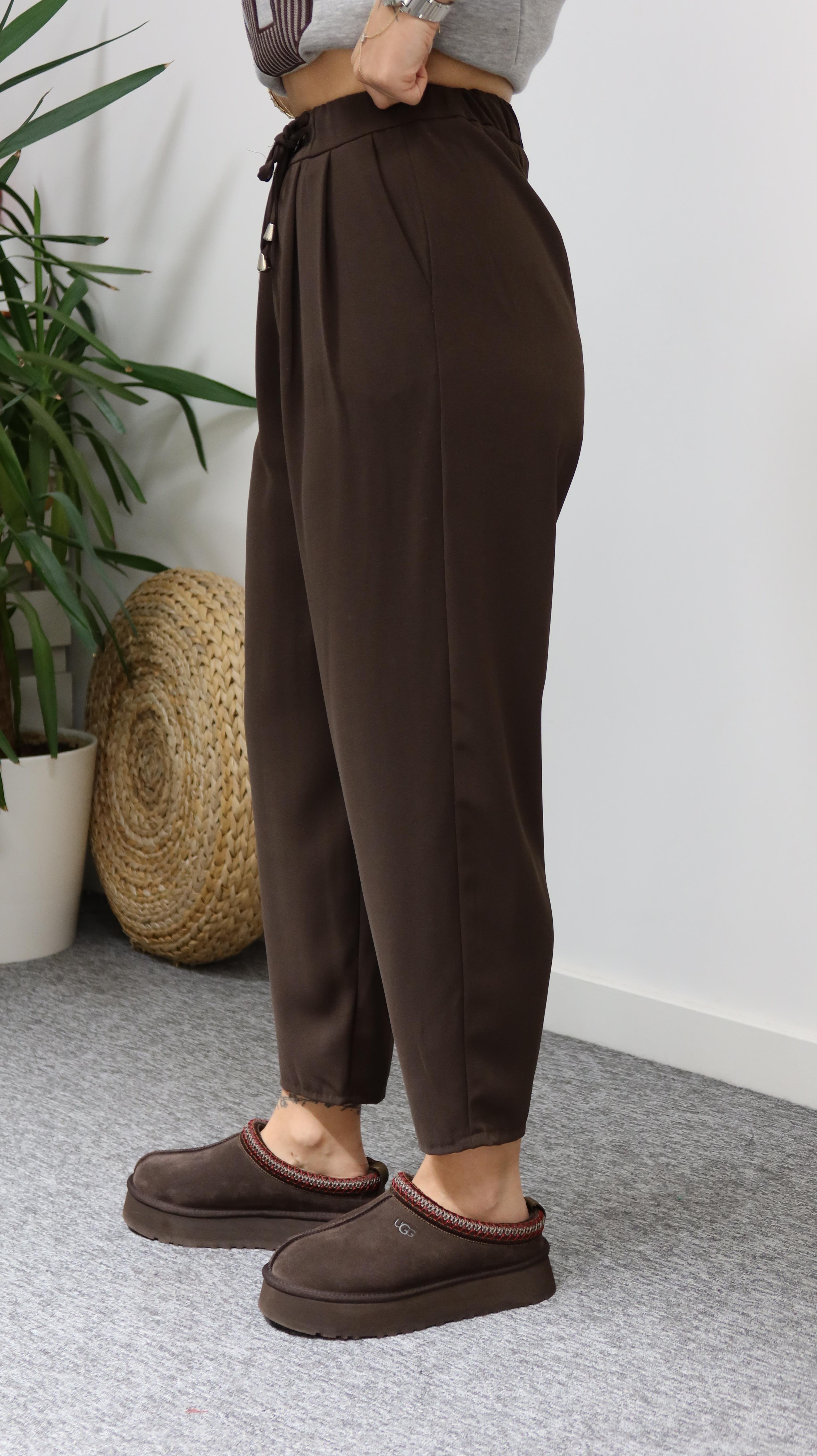Kahve Lucka Pileli Şalvar Model Pantolon
