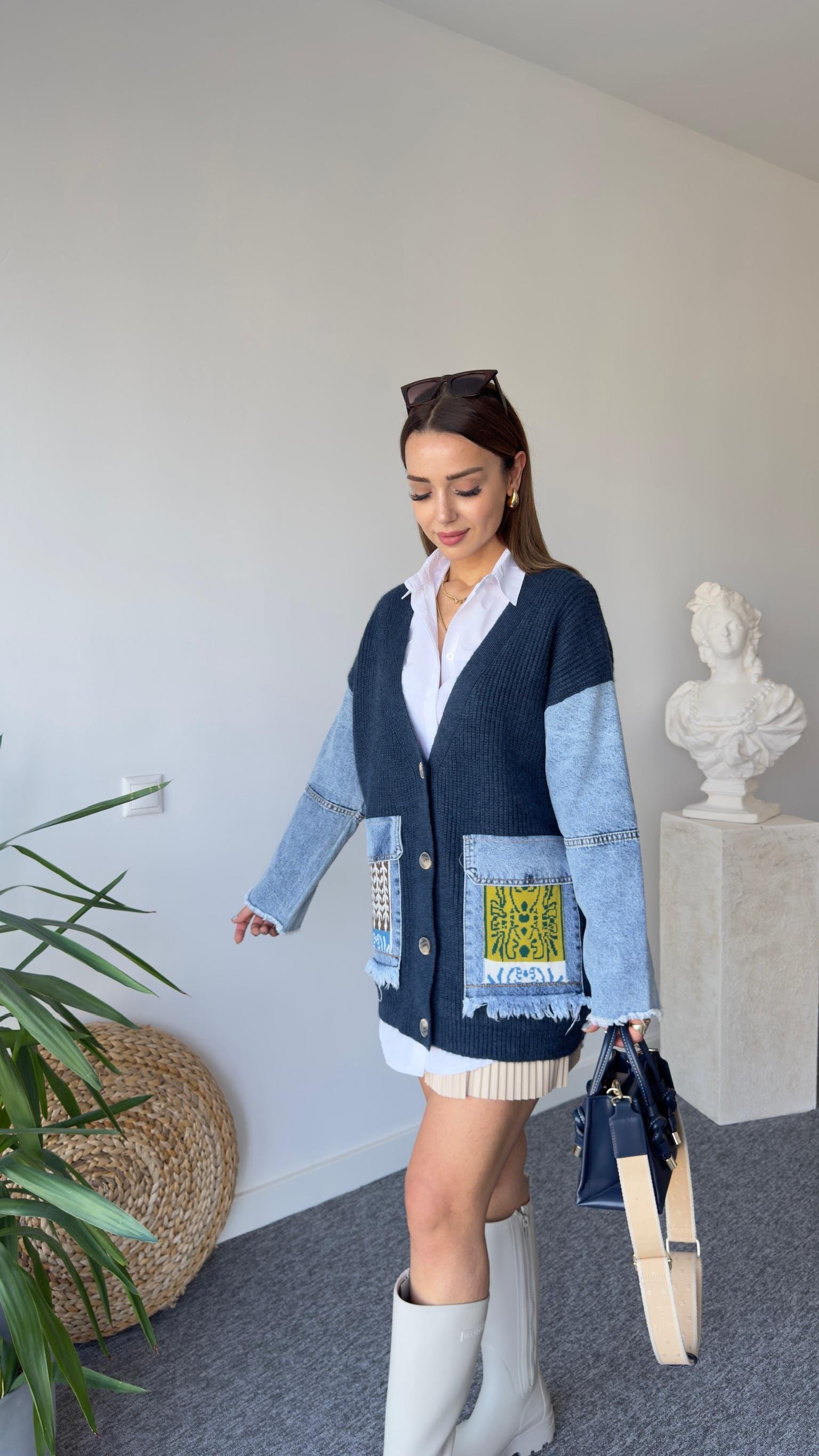 Lesa Kot Garnili Lacivert Hırka