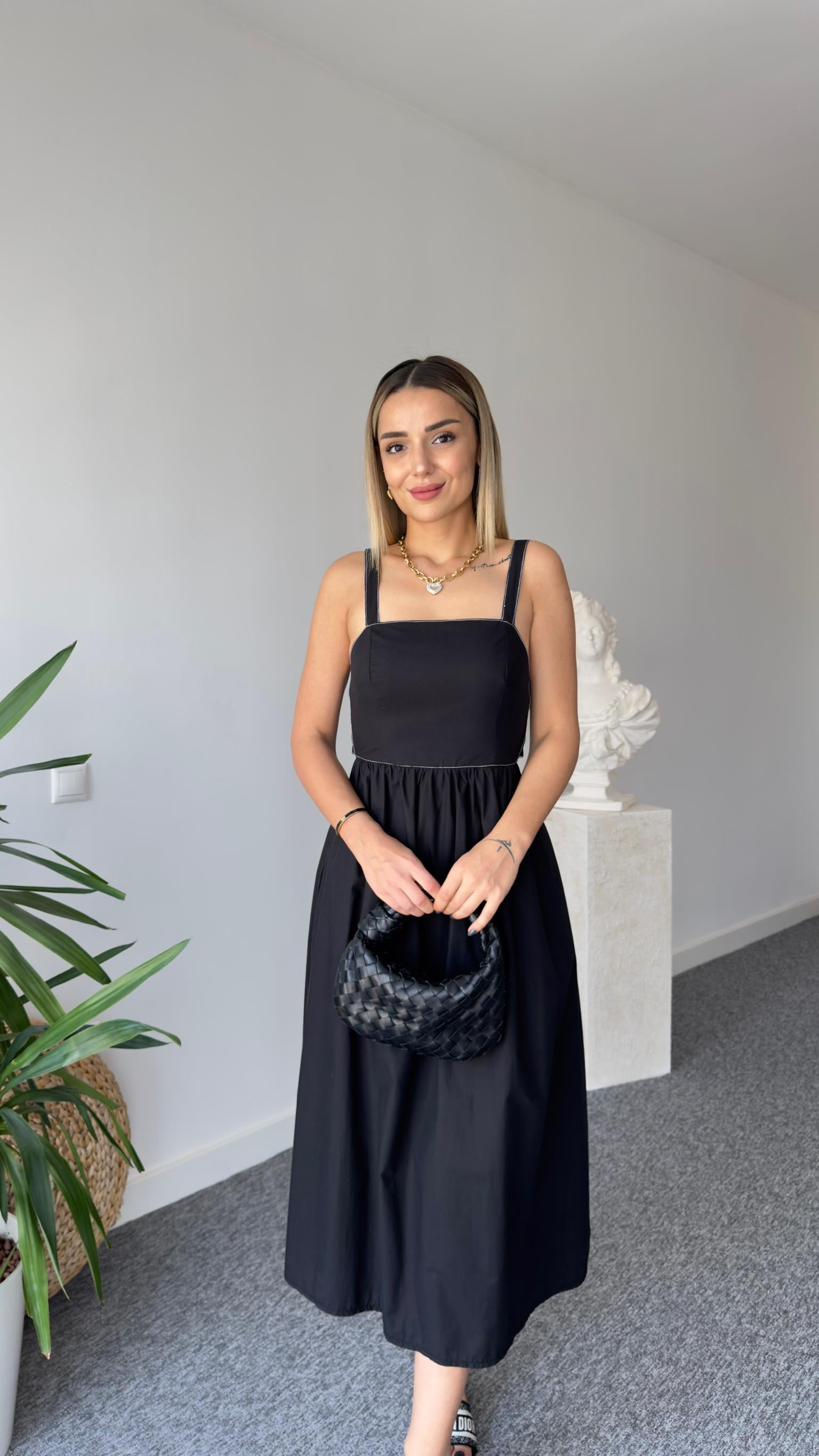Zra Beyaz Dikişli Askılı Elbise