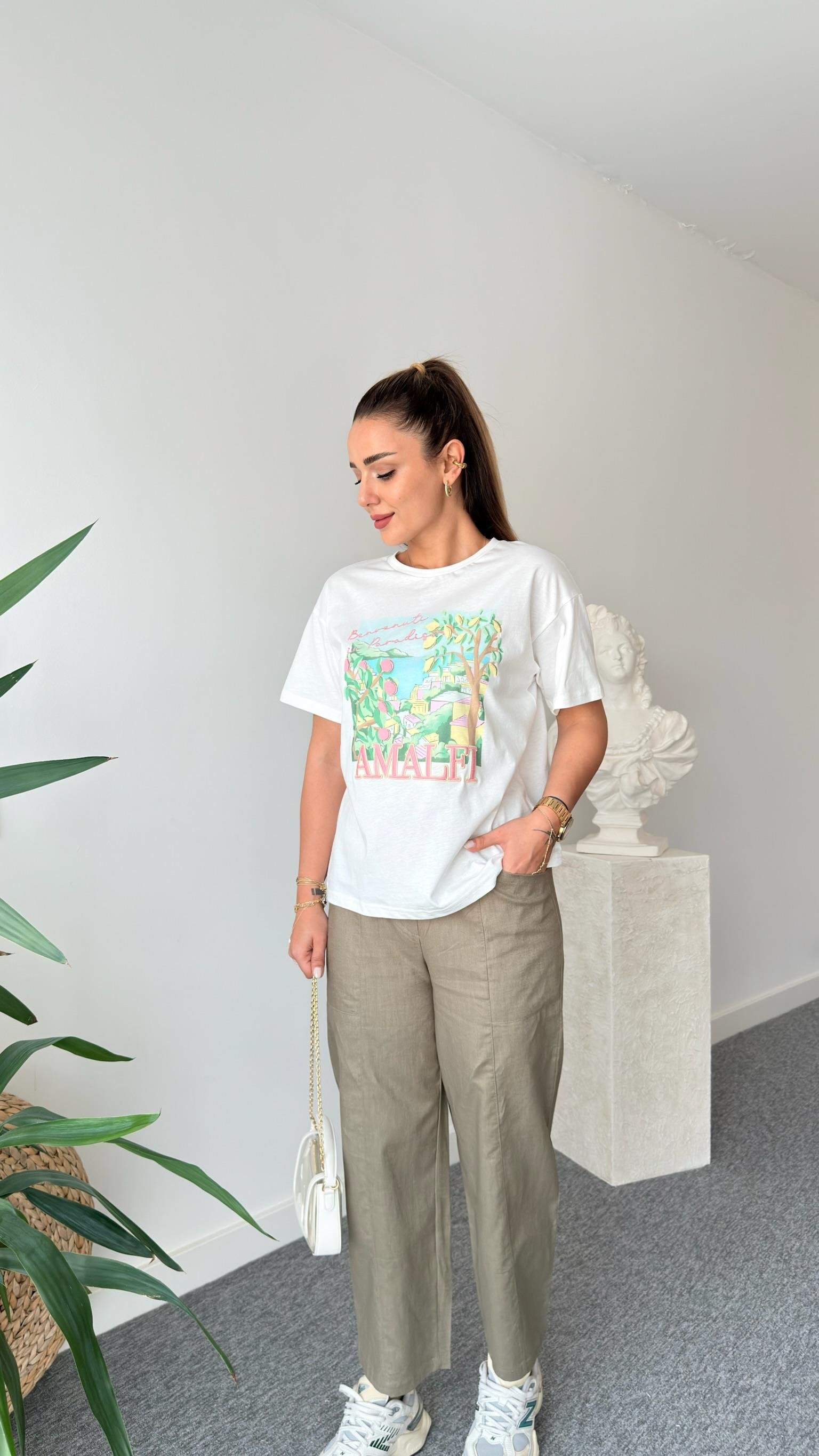 Amalfi Baskılı Beyaz Tshirt
