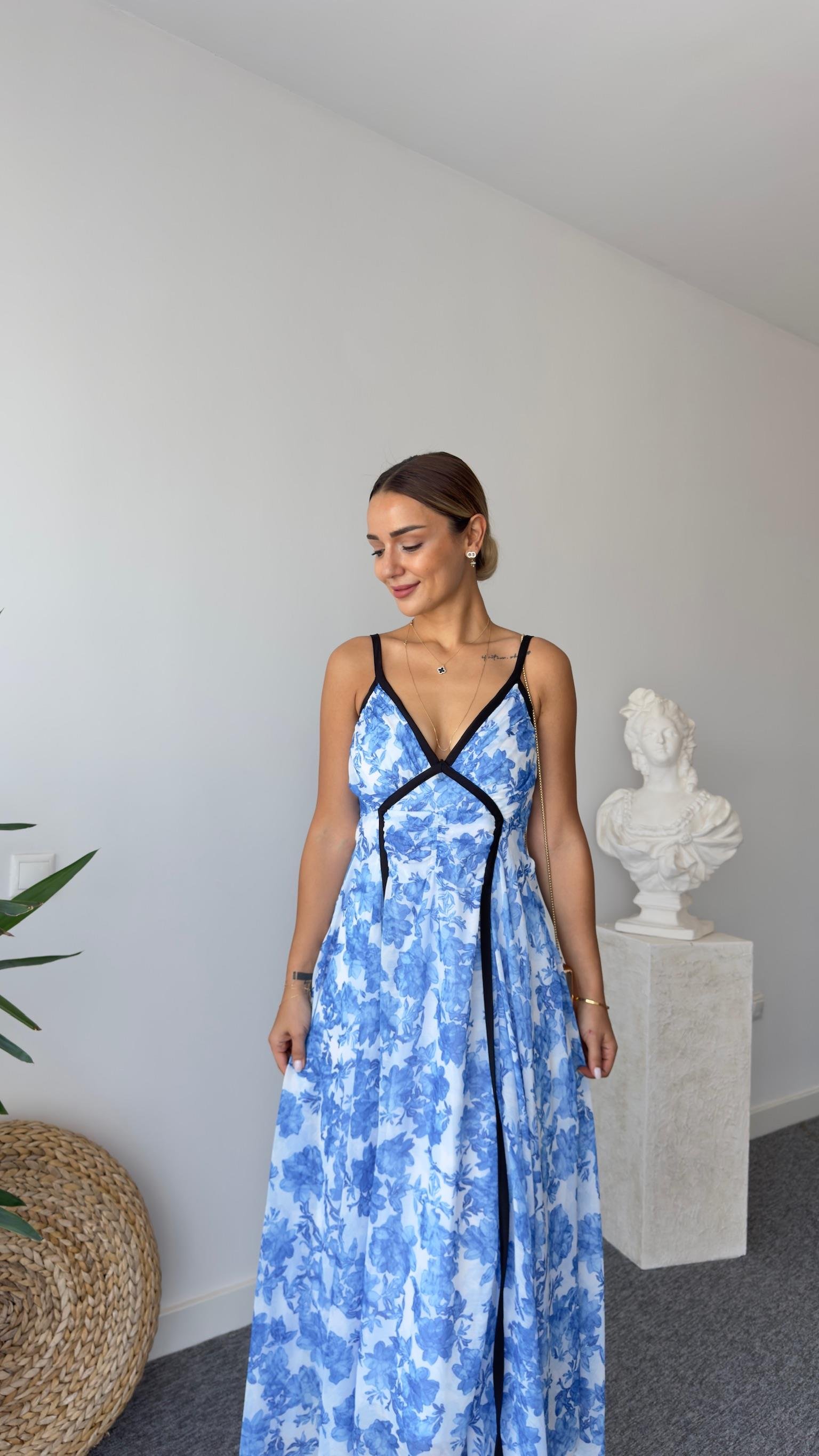 Sonia Zra Model Astarlı Mavi Şifon Elbise 