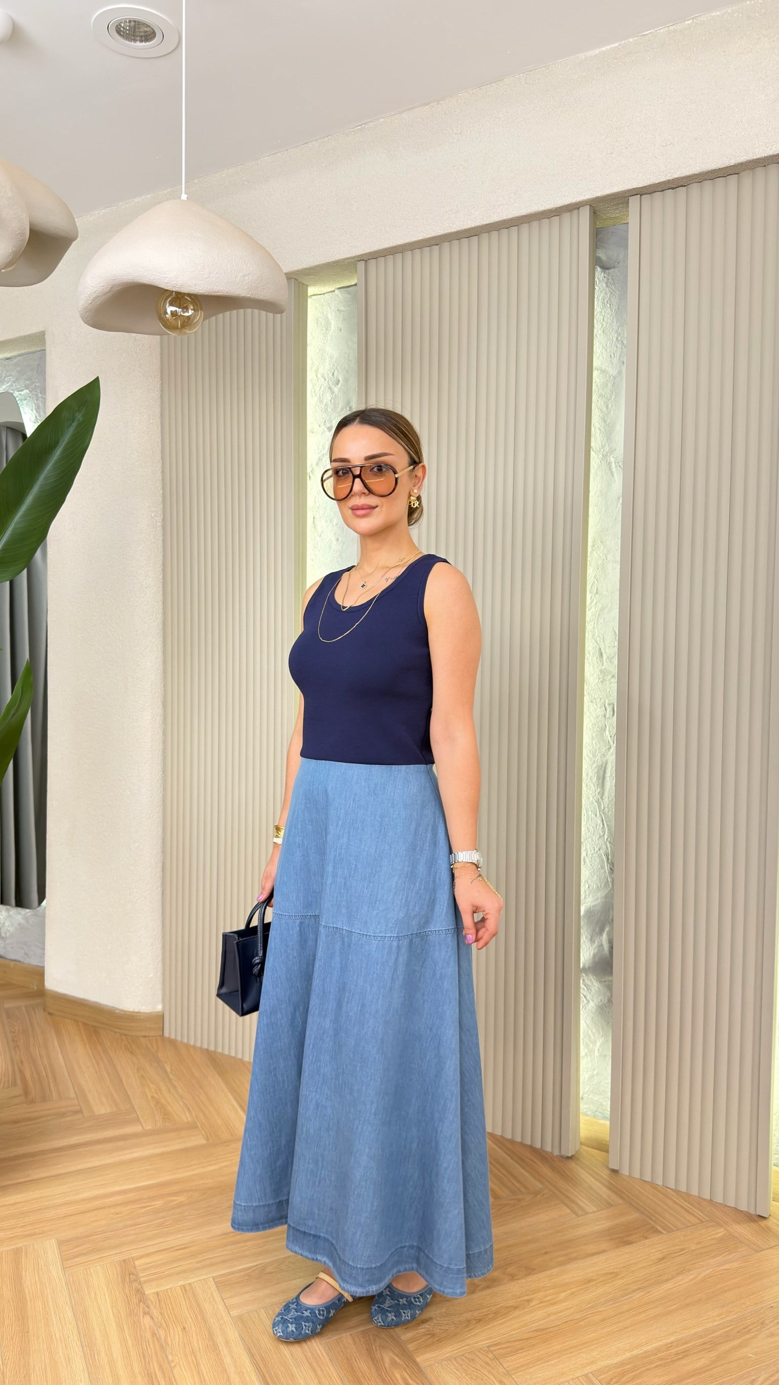 Lacivert Triko Denim Mix Tensel Elbise 