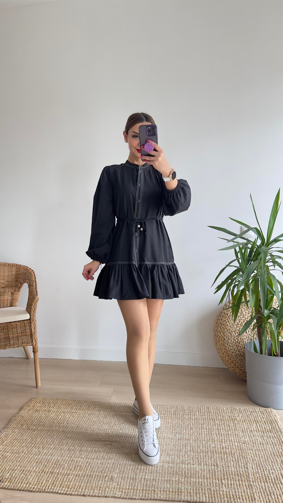 Luci Zra Model Siyah Poplin Elbise 