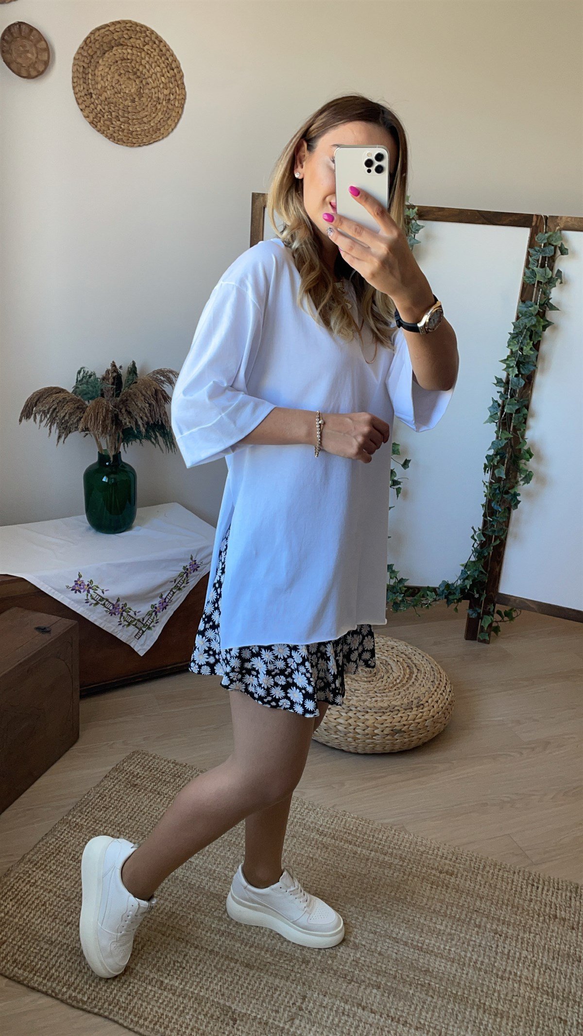 Duble Kol Beyaz Basic Tshirt