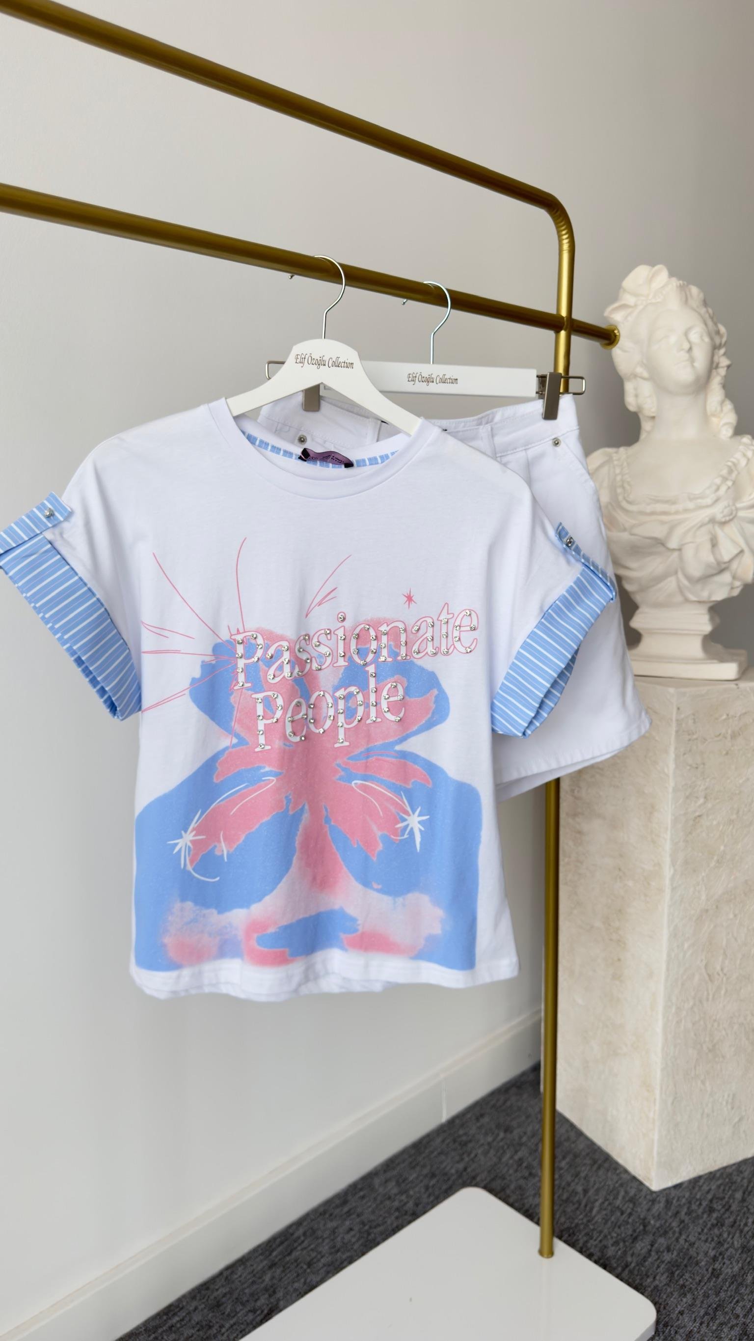 Pezu Taşlı Poplin Detay Tshirt