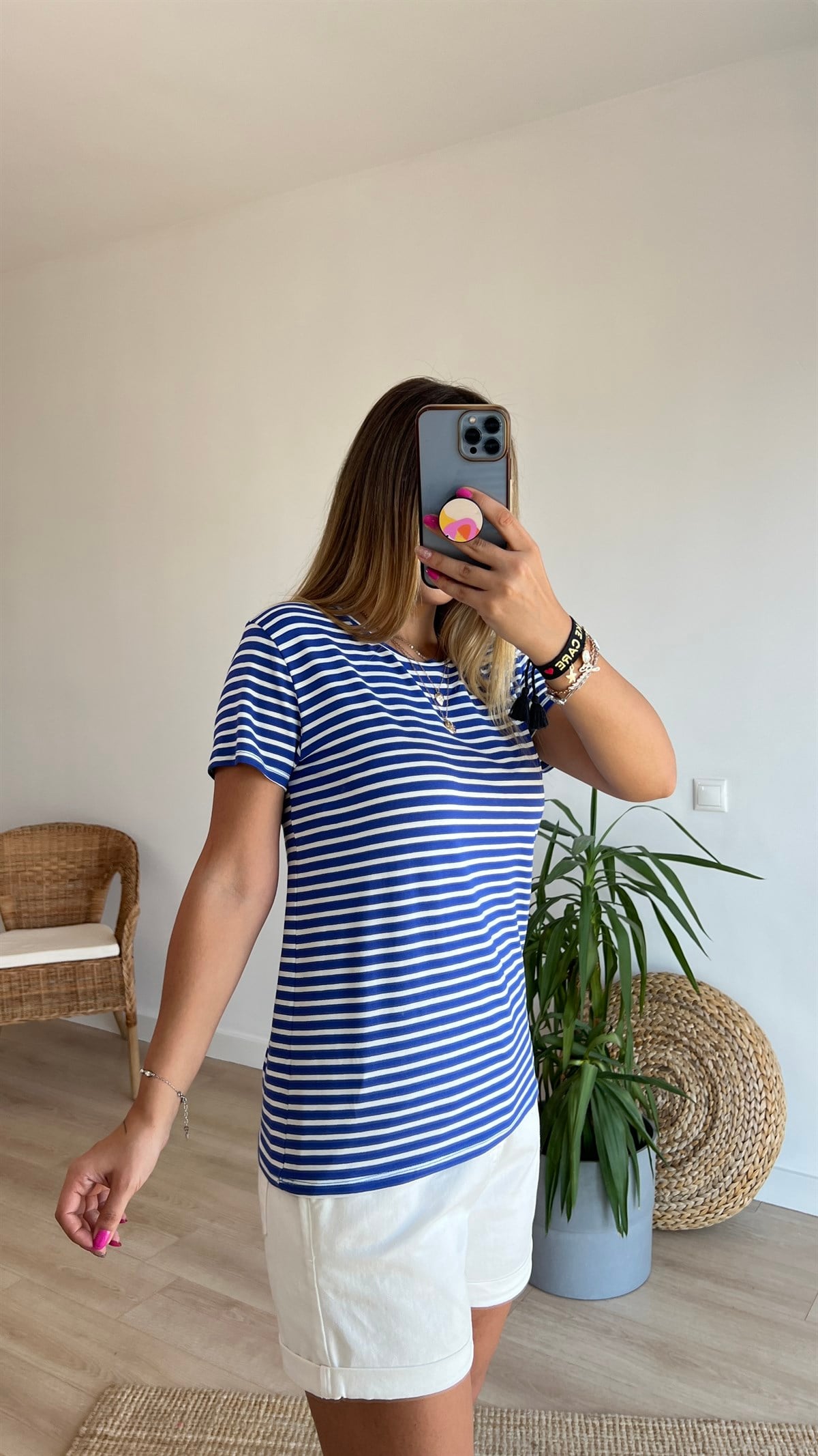 Çizgili Lacivert Basic Tshirt