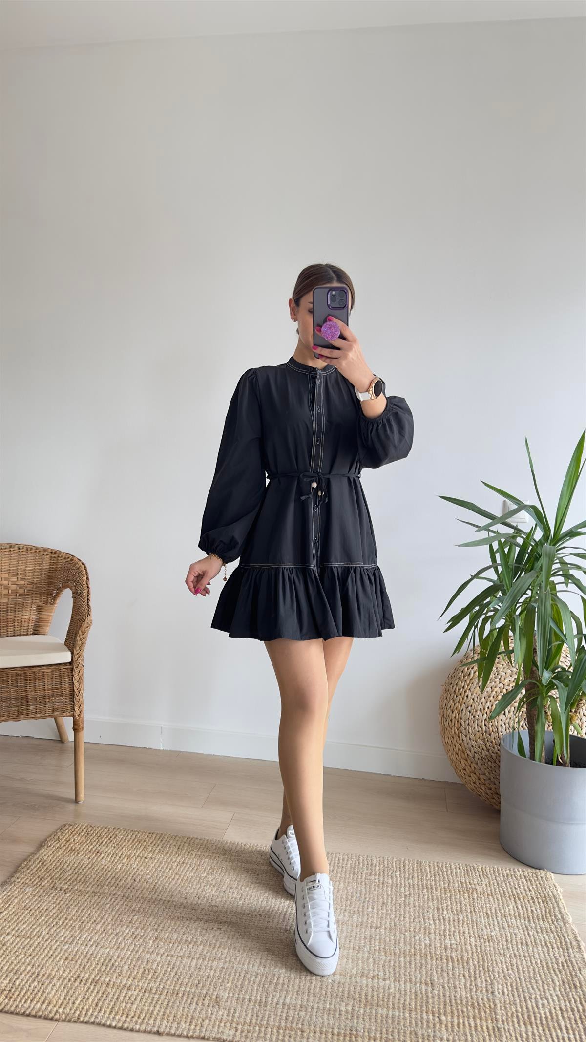 Luci Zra Model Siyah Poplin Elbise 